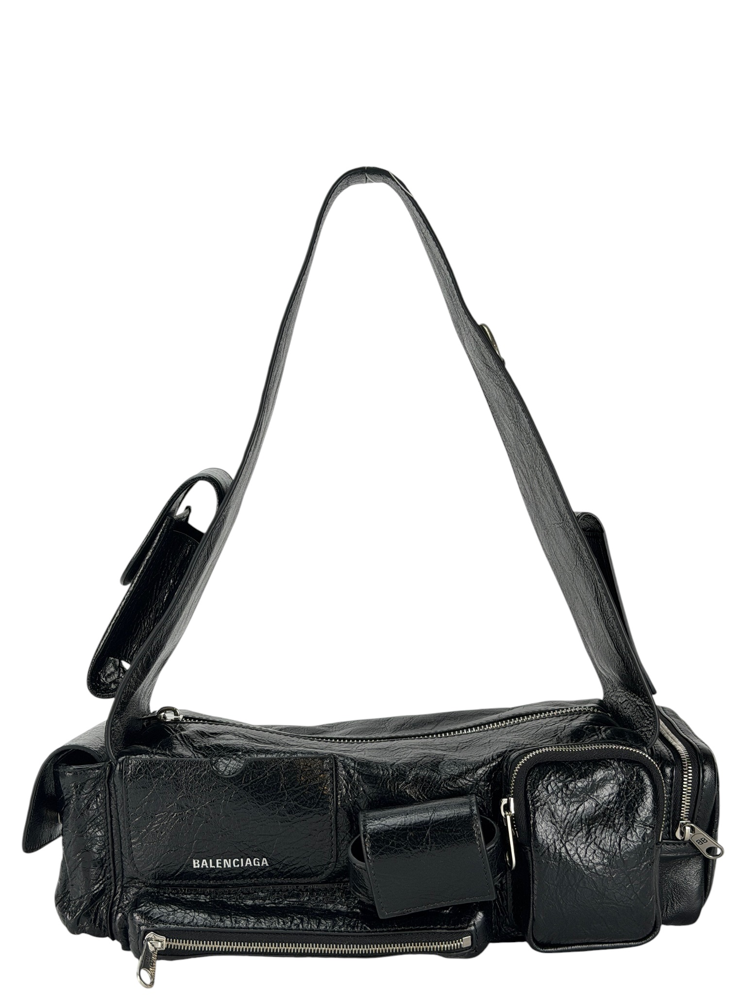 BALENCIAGA - Black Waxed Leather Superbusy Sling Bag – Camellia 
