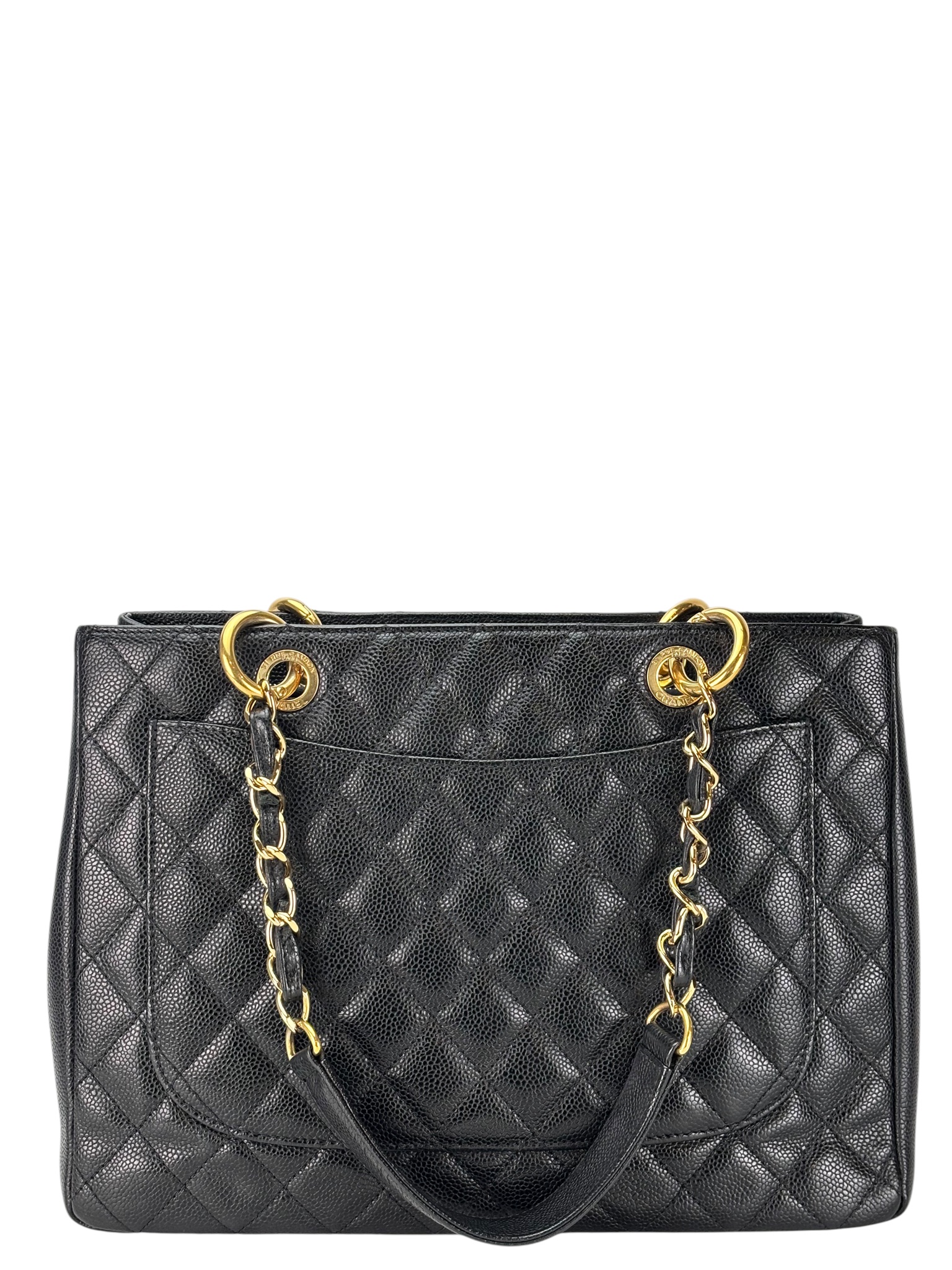 CHANEL - Black Caviar Quilted Grand Shopping Tote GST Gold Hardware