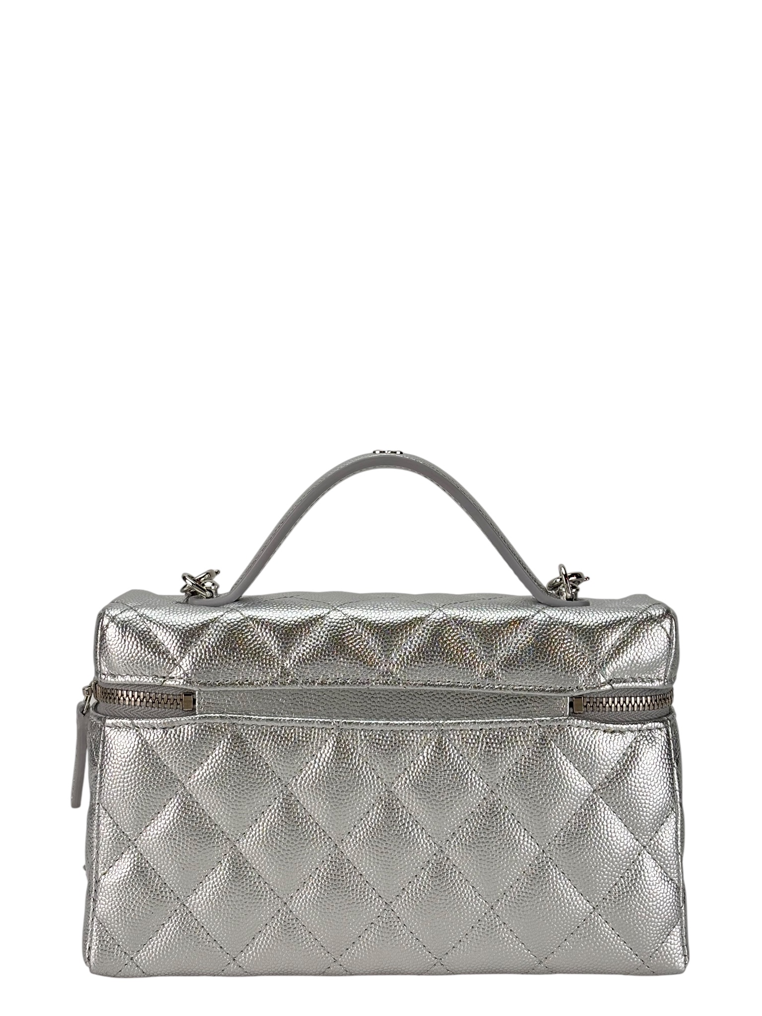 CHANEL - 26C Caviar Top Handle Long Vanity Case Sliver Hardware