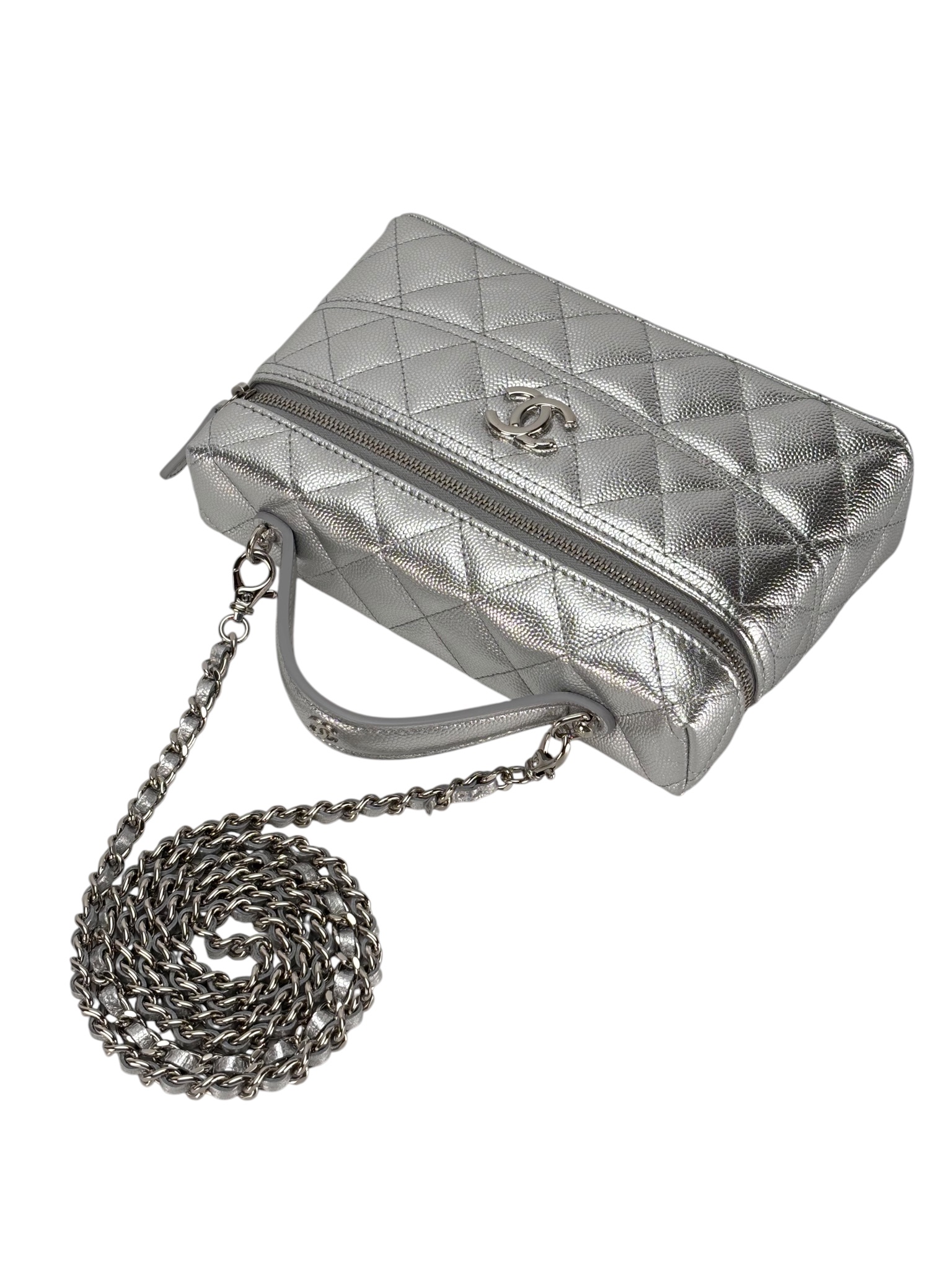 CHANEL ケース　シルバー金具 CHANEL - 26C Caviar Top Handle Long Vanity Case Sliver Hardware