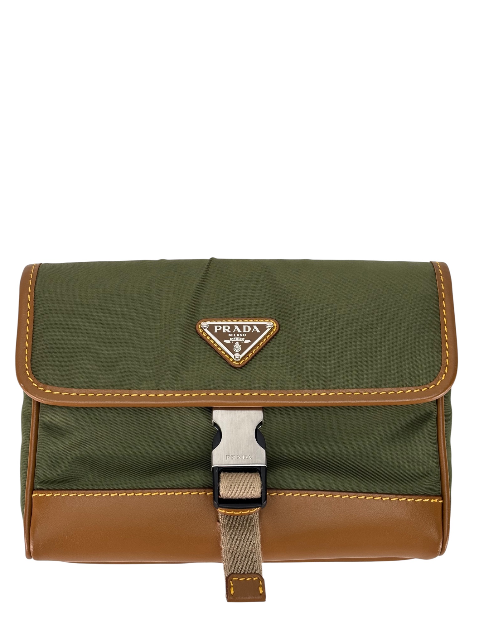 PRADA - Green Brown Re-Nylon Leather Smartphone Case Bag