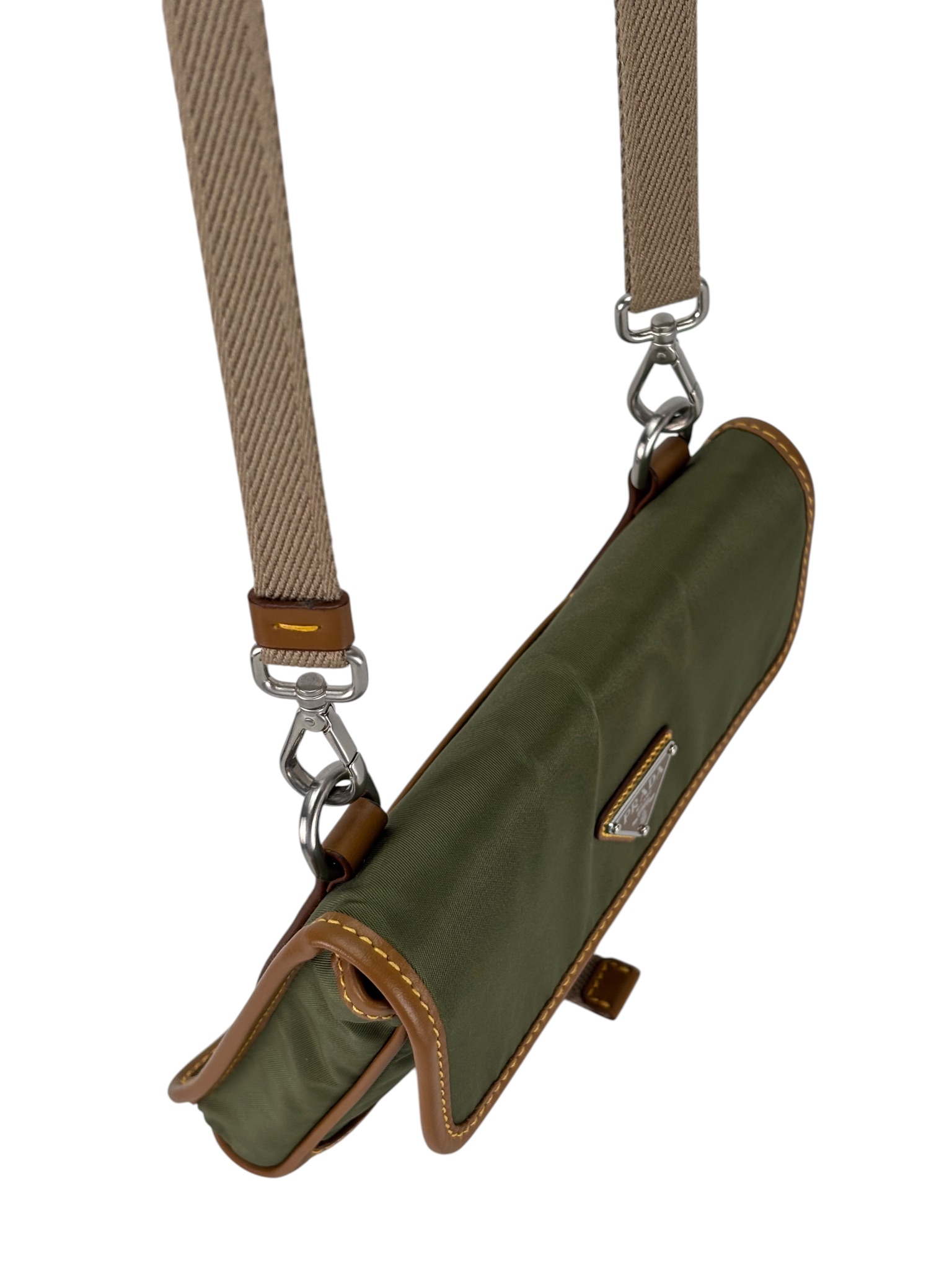 PRADA - Green Brown Re-Nylon Leather Smartphone Case Bag