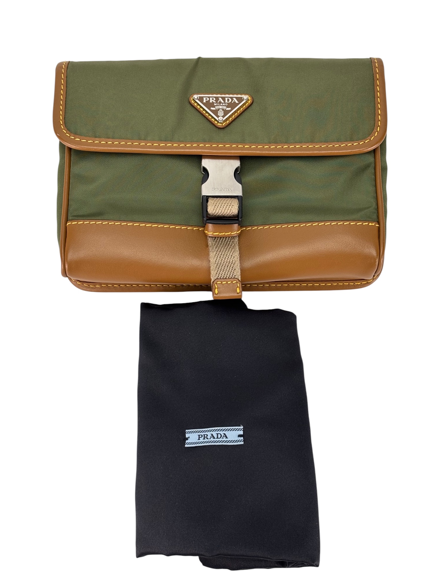 PRADA - Green Brown Re-Nylon Leather Smartphone Case Bag