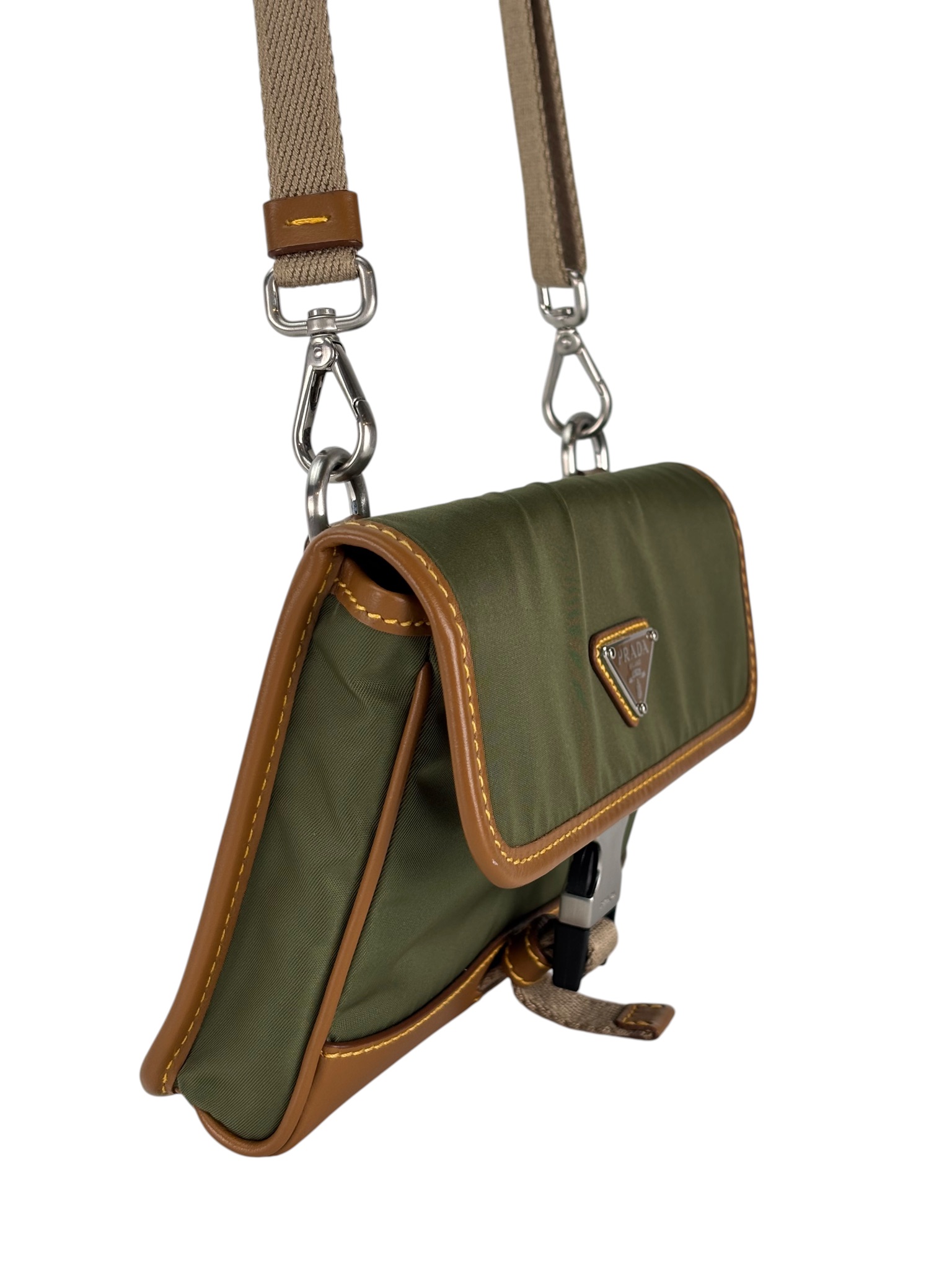 PRADA - Green Brown Re-Nylon Leather Smartphone Case Bag