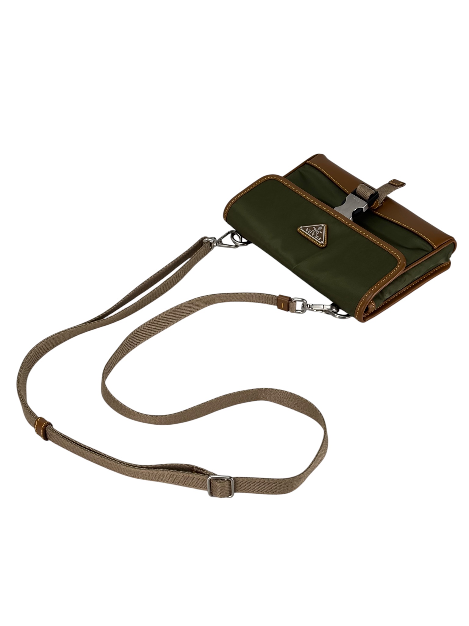 PRADA - Green Brown Re-Nylon Leather Smartphone Case Bag