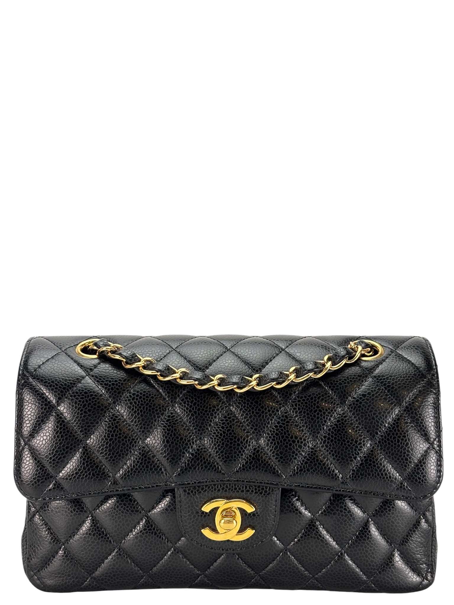 CHANEL - Small Classic Double Flap Bag Black Caviar Gold Hardware (CF23)