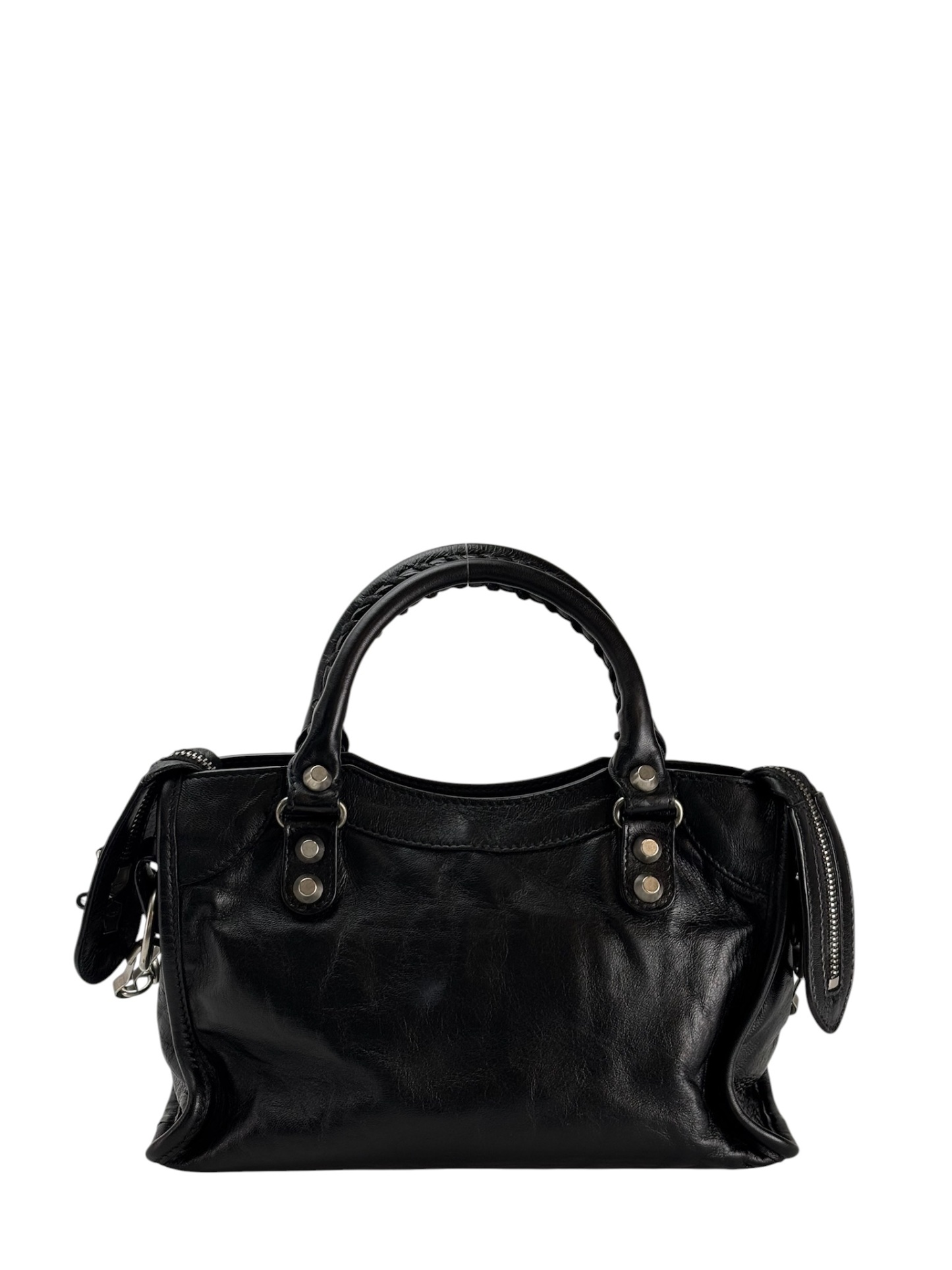 BALENCIAGA - Black Leather Classic City Mini 2way Bag Sliver