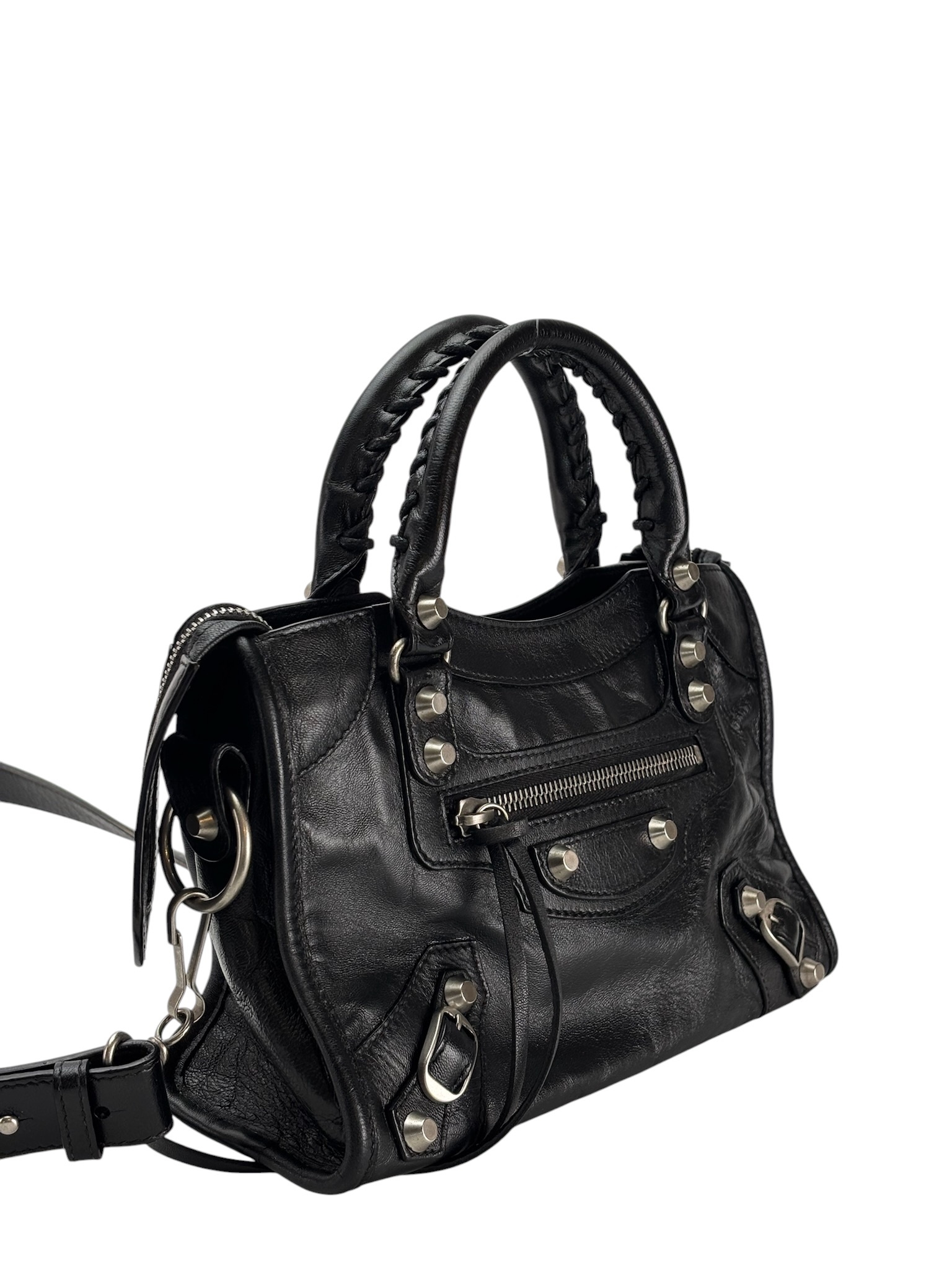 BALENCIAGA ヴィンテージ　レザーハンドバッグ 2WAY ブラック BALENCIAGA - Black Leather Classic City Mini 2way Bag Sliver