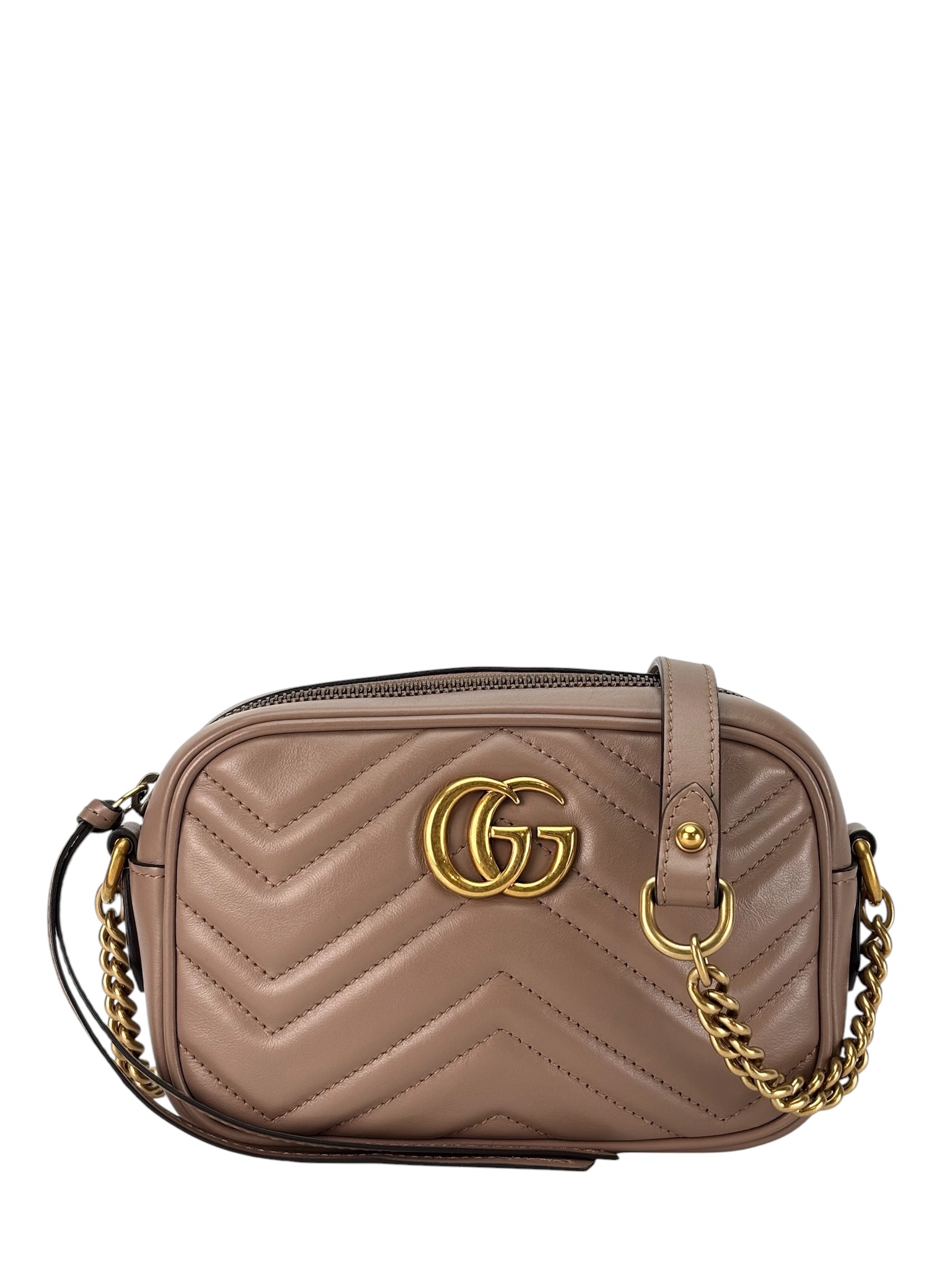 GUCCI - Nude Pink Leather GG Marmont Quilted Mini Shoulder Bag