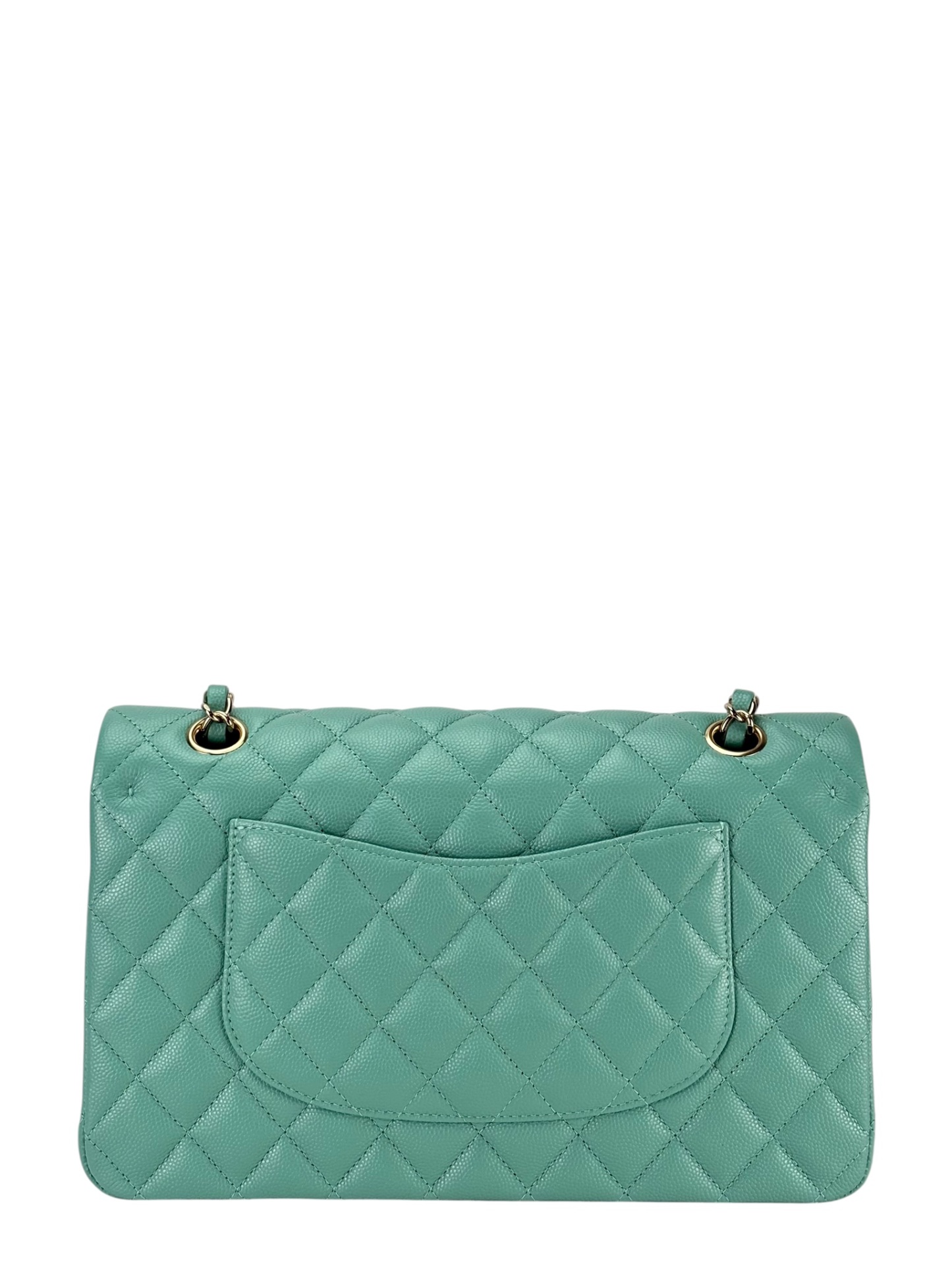 CHANEL - Medium Classic Double Flap Bag Light Green Caviar Gold