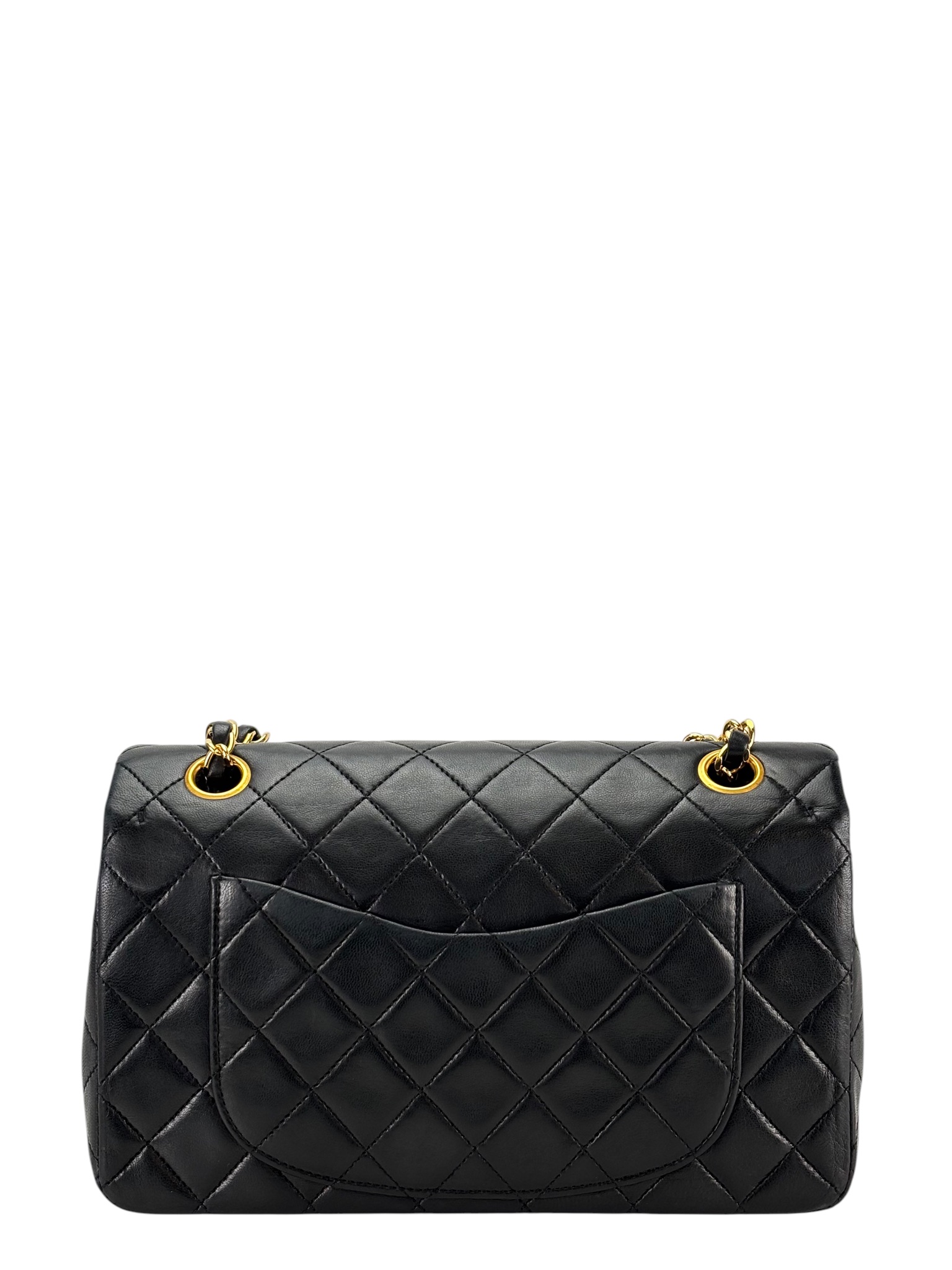CHANEL - Small Classic Double Flap Bag Black Lambskin Gold Hardware (CF23) 