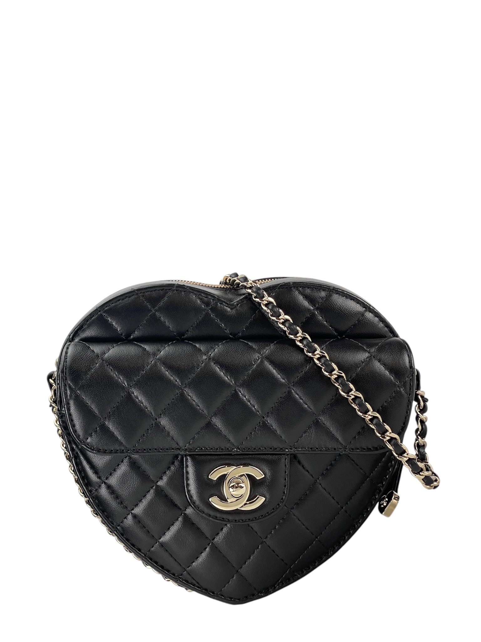 CHANEL - Black Lambskin Heart Bag Gold Hardware