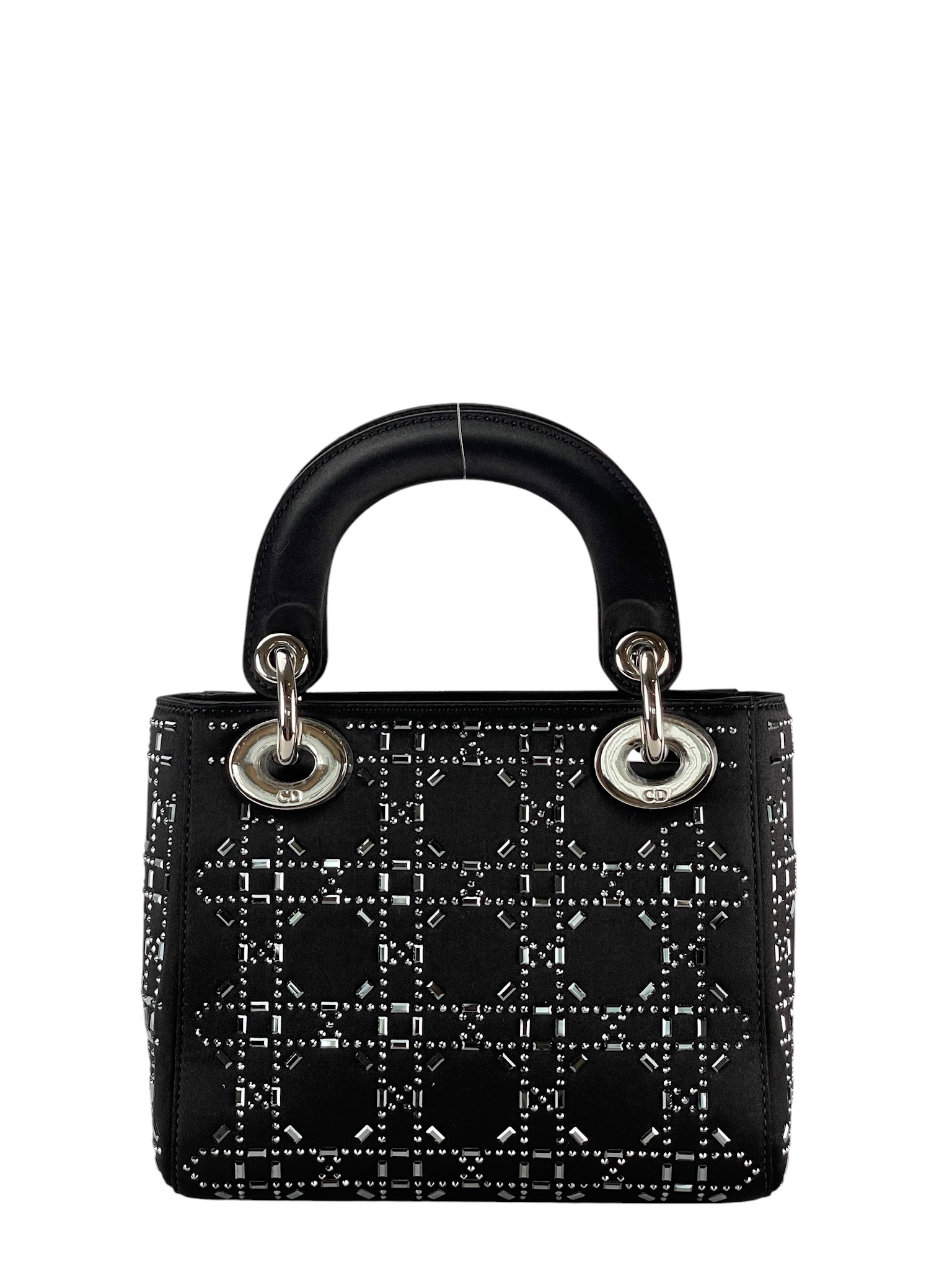 CHRISTIAN DIOR - Black Satin Crystal Lady Dior Handbag