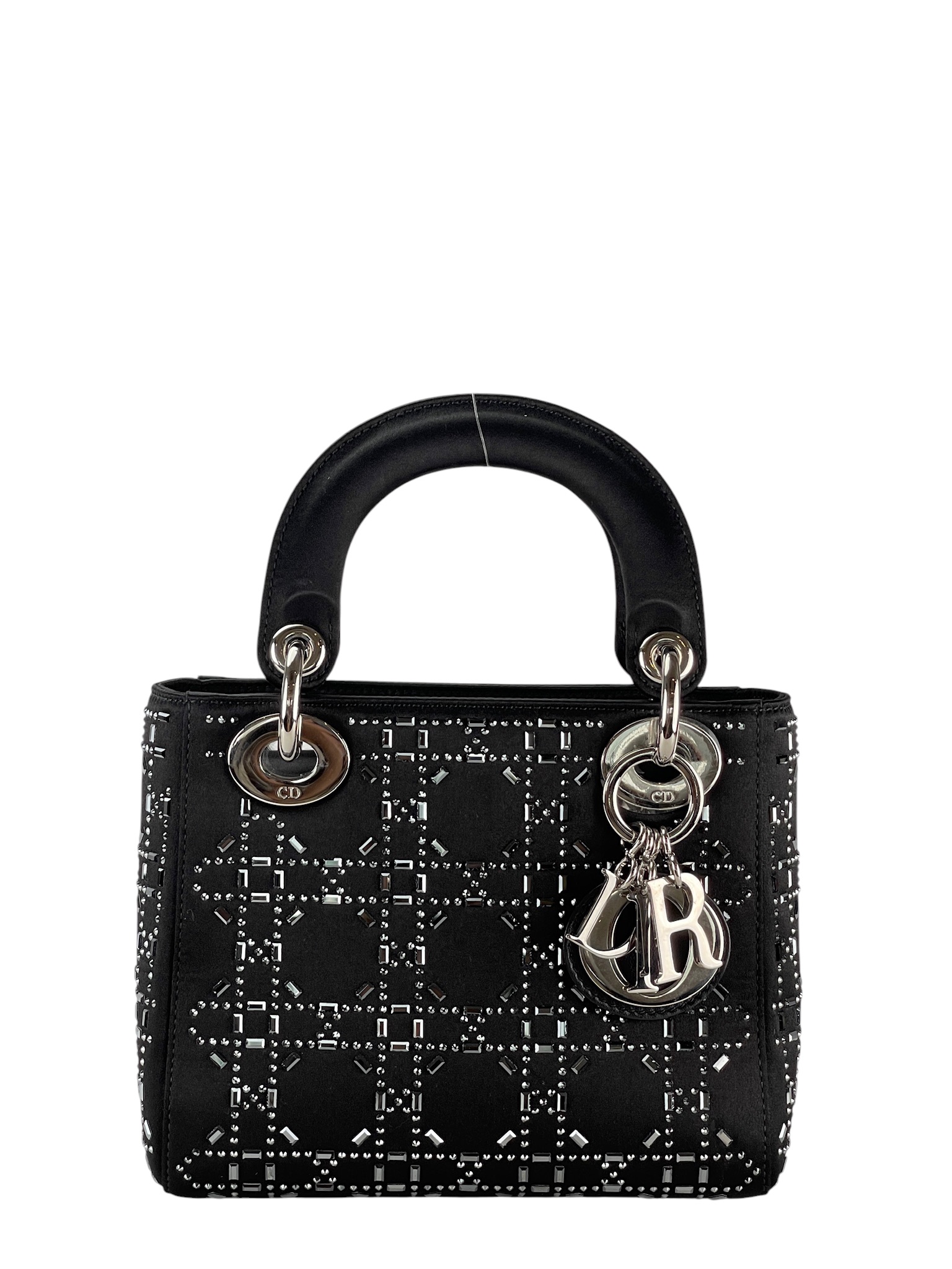 CHRISTIAN DIOR - Black Satin Crystal Lady Dior Handbag