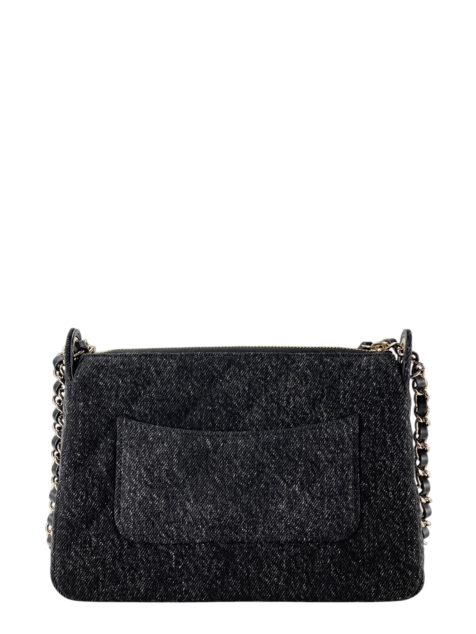 CHANEL - Black Denim Clutch Chain Shoulder Bag Gold Hardware