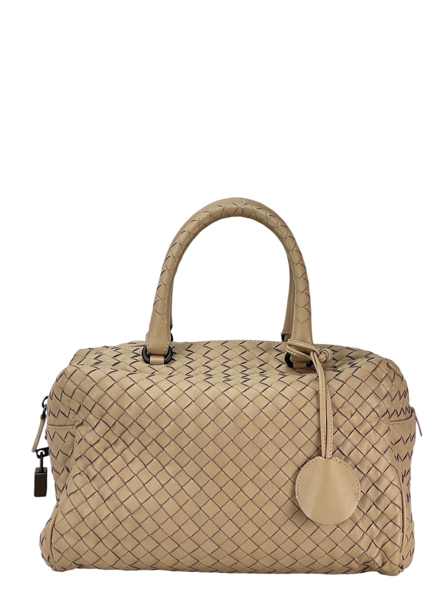 バッグ Bottega Veneta Intrecciato Boston Bag BOTTEGA VENETA - Beige Veneta Intrecciato Leather Boston Bag