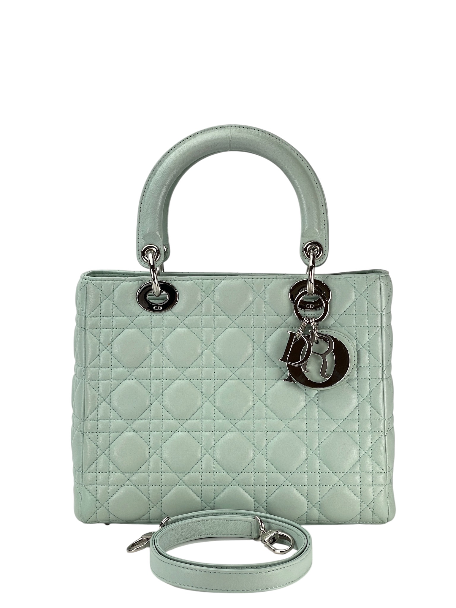 CHRISTIAN DIOR - Mint Green Lambskin Lady Dior Handbag – Camellia