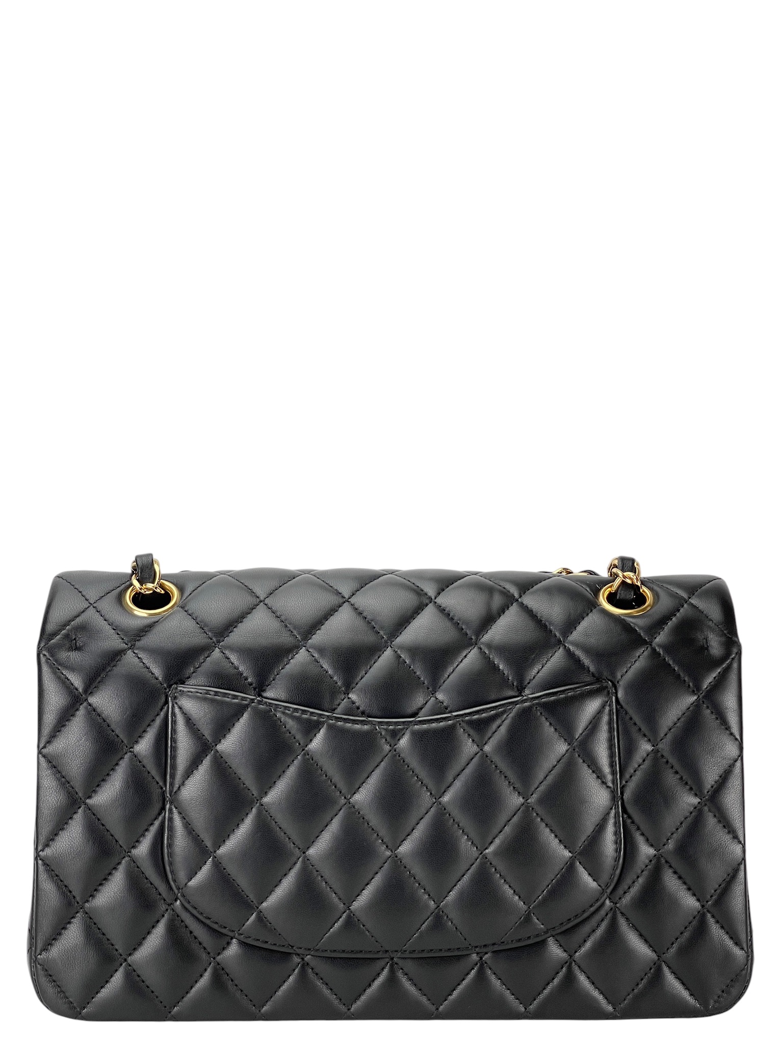 CHANEL - Medium Classic Double Flap Bag Black Lambskin Gold Hardware (CF25)