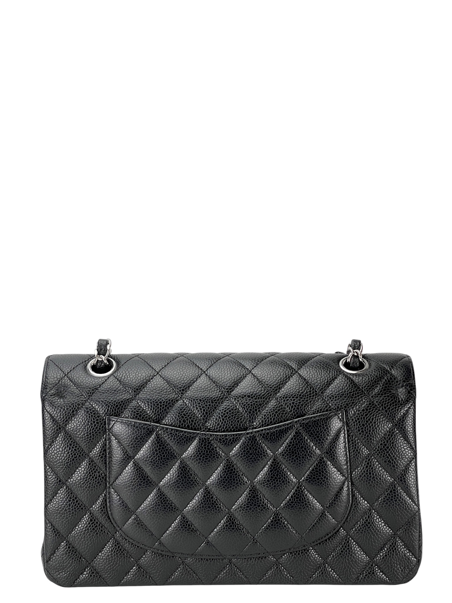 CHANEL - Medium Classic Double Flap Bag Black Caviar Sliver Hardware (CF25)