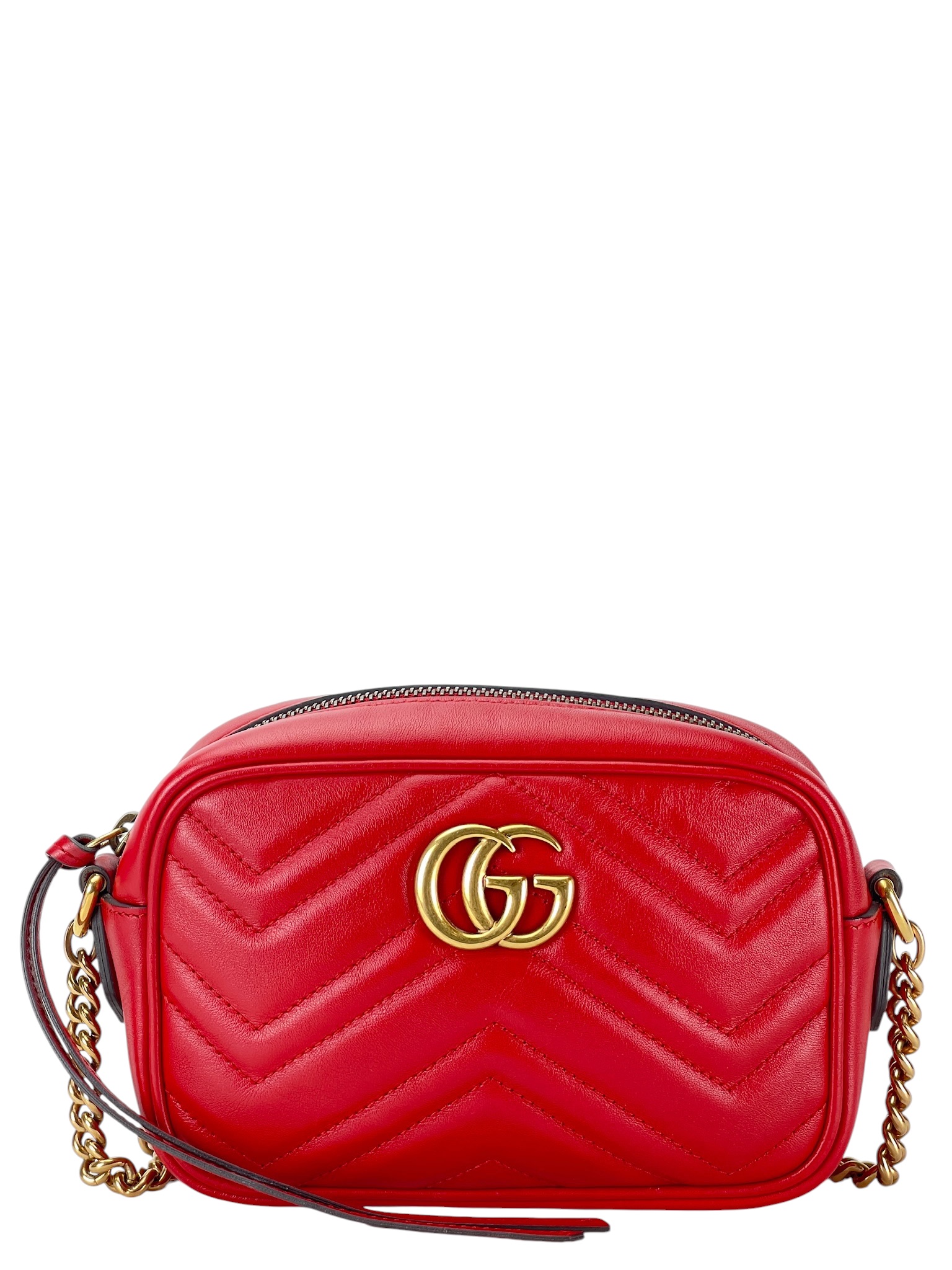GUCCI - Red Leather GG Marmont Mini Shoulder Bag