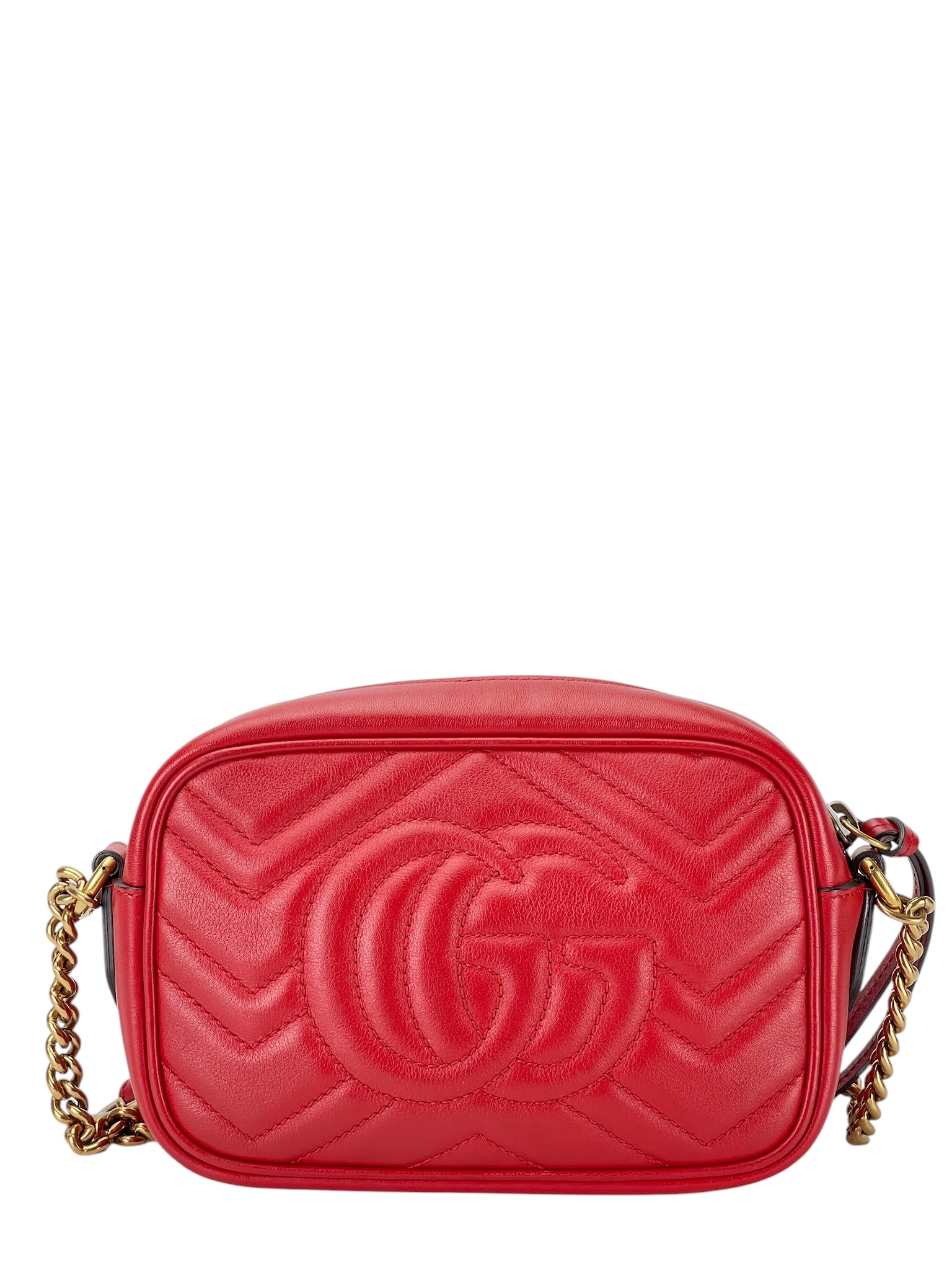 GUCCI - Red Leather GG Marmont Mini Shoulder Bag