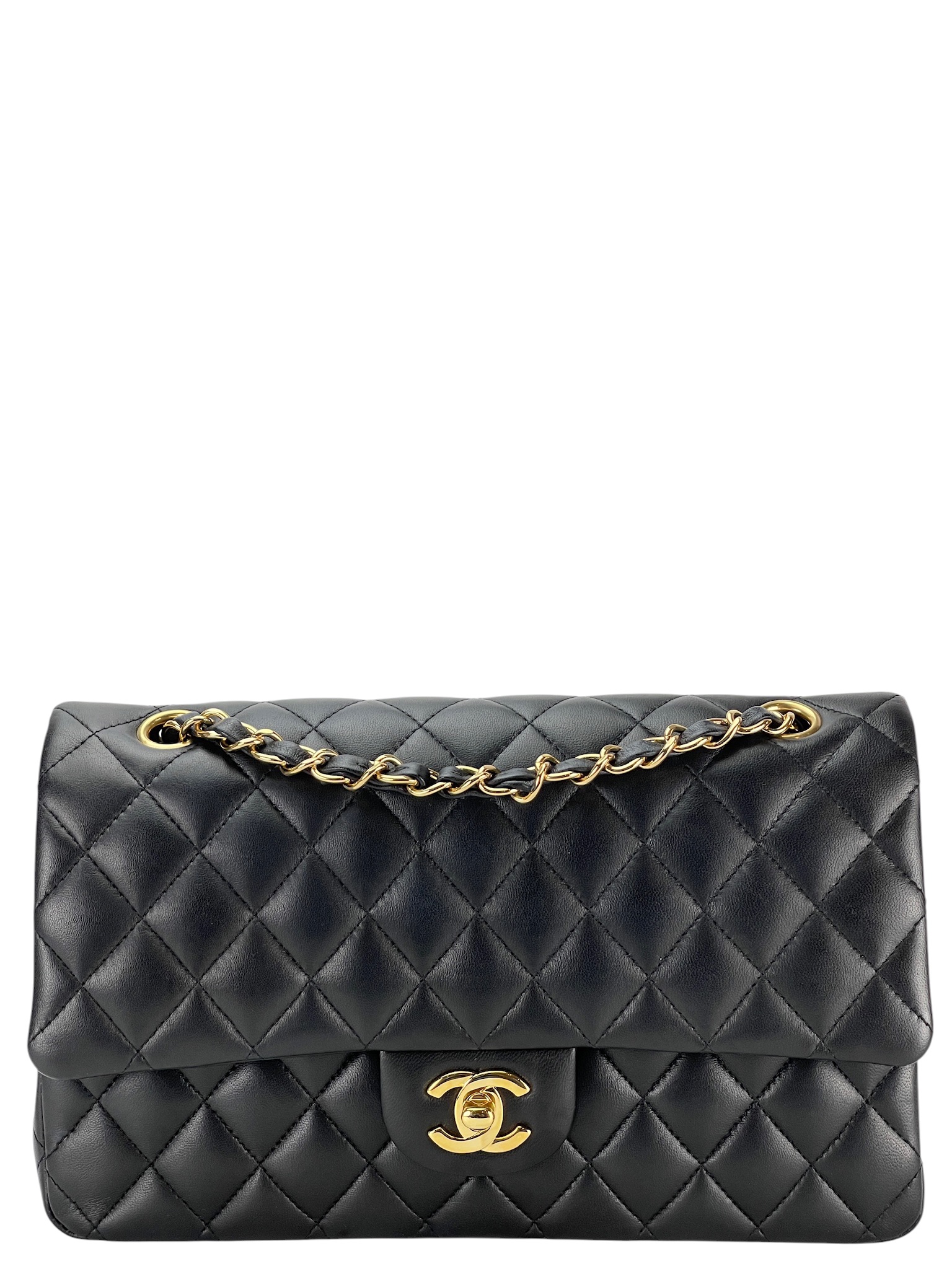 CHANEL - Medium Classic Double Flap Bag Black Lambskin Gold Hardware (CF25)