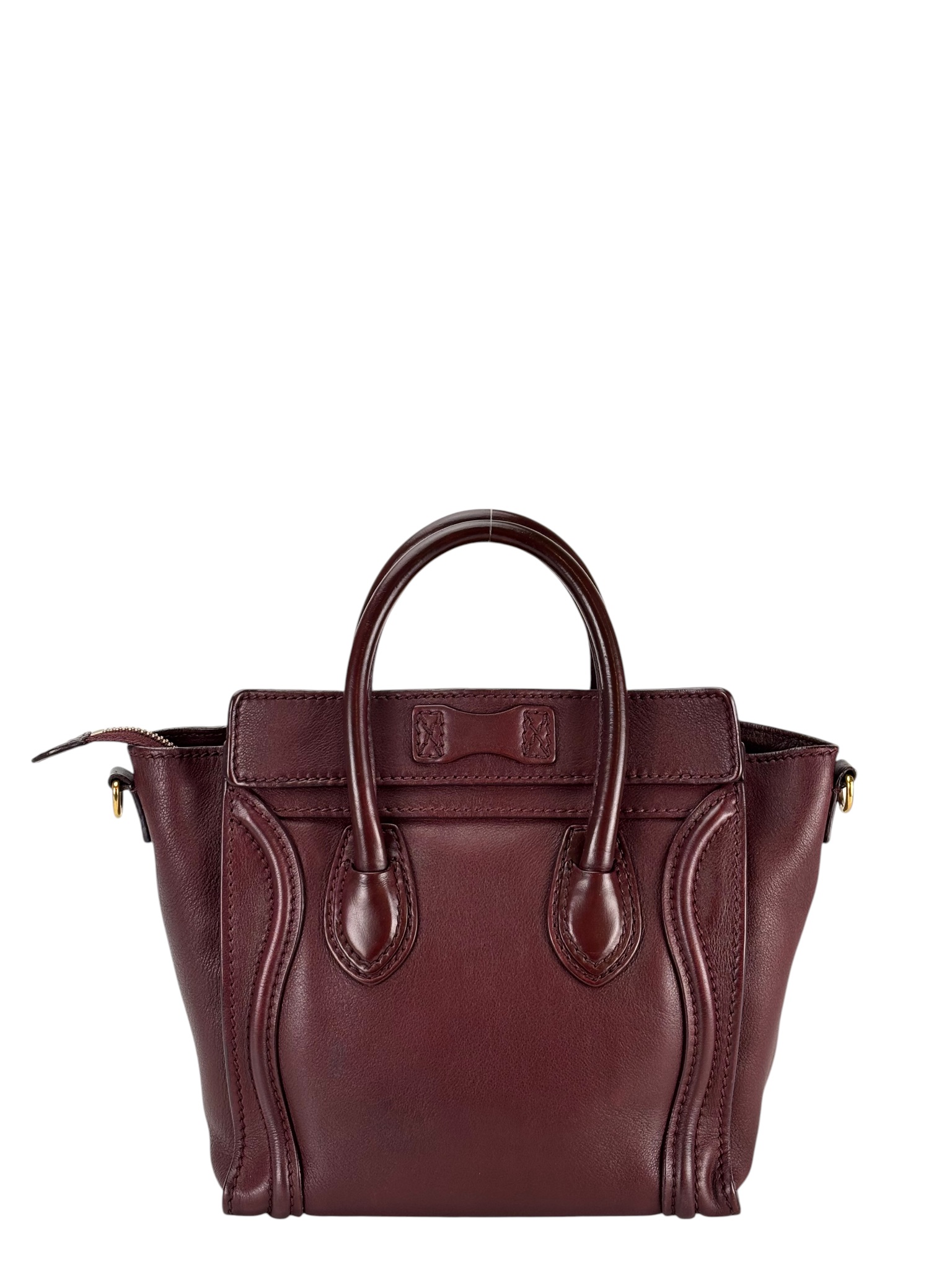 CELINE - Micro Luggage Handbag in Drummed Calfskin Dark Red 