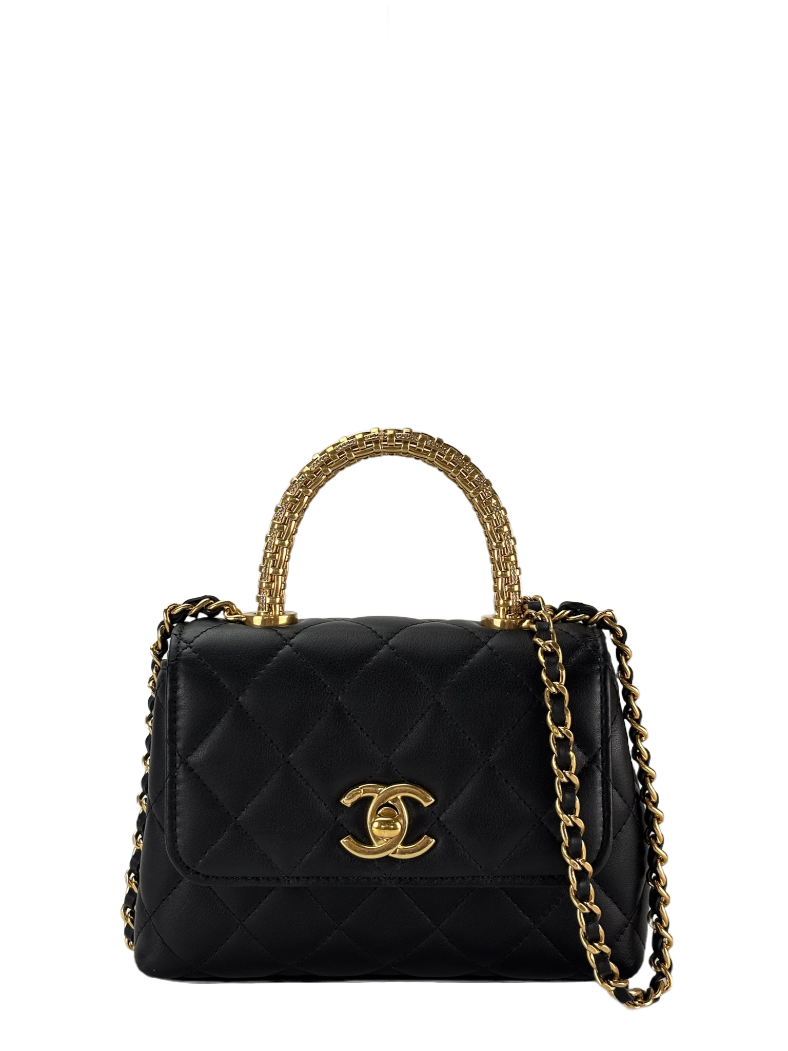 CHANEL - Black Lambskin Coco Nano Handle Bag