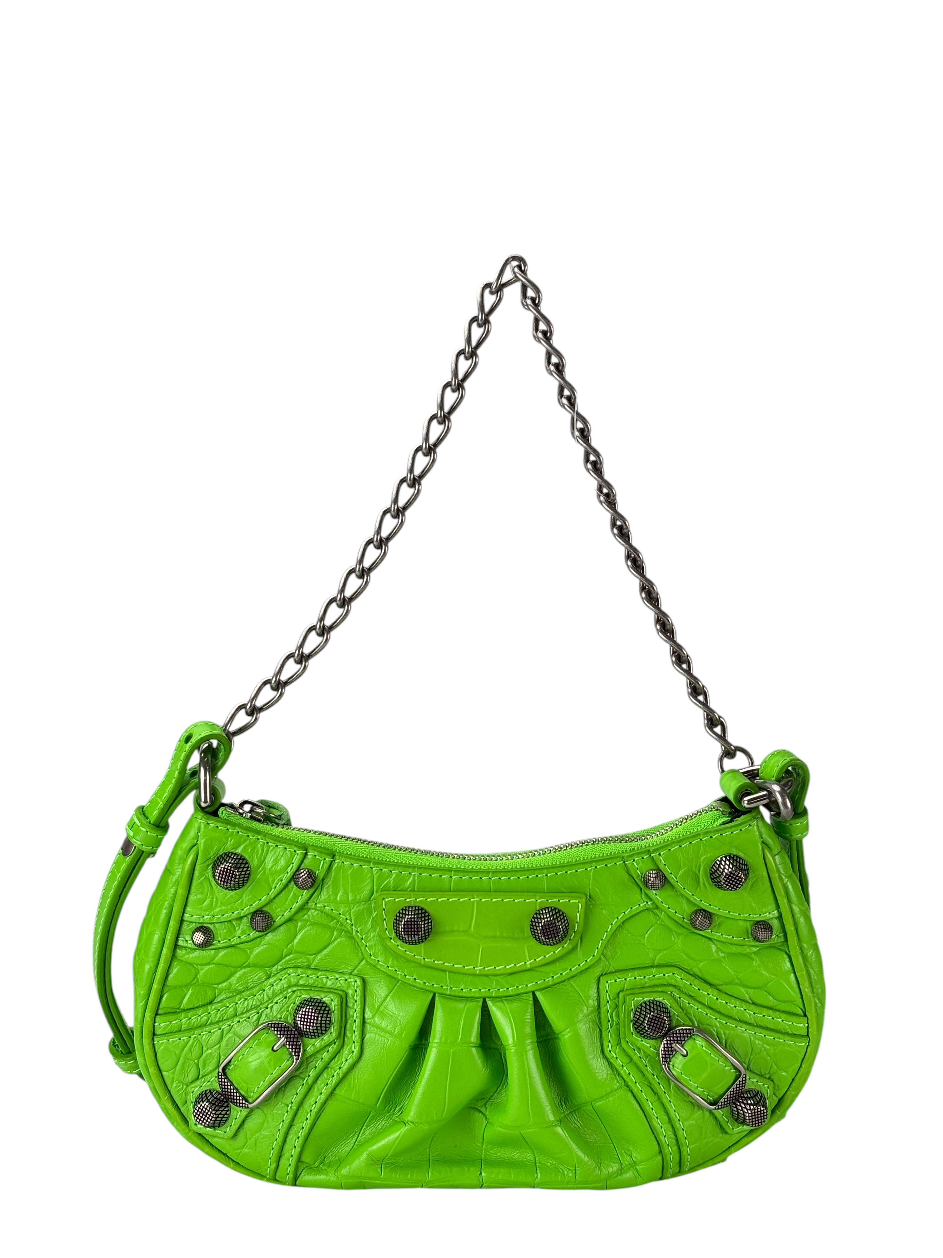BALENCIAGA - Green Le Cagole Rhinestone Leather Shoulder Bag