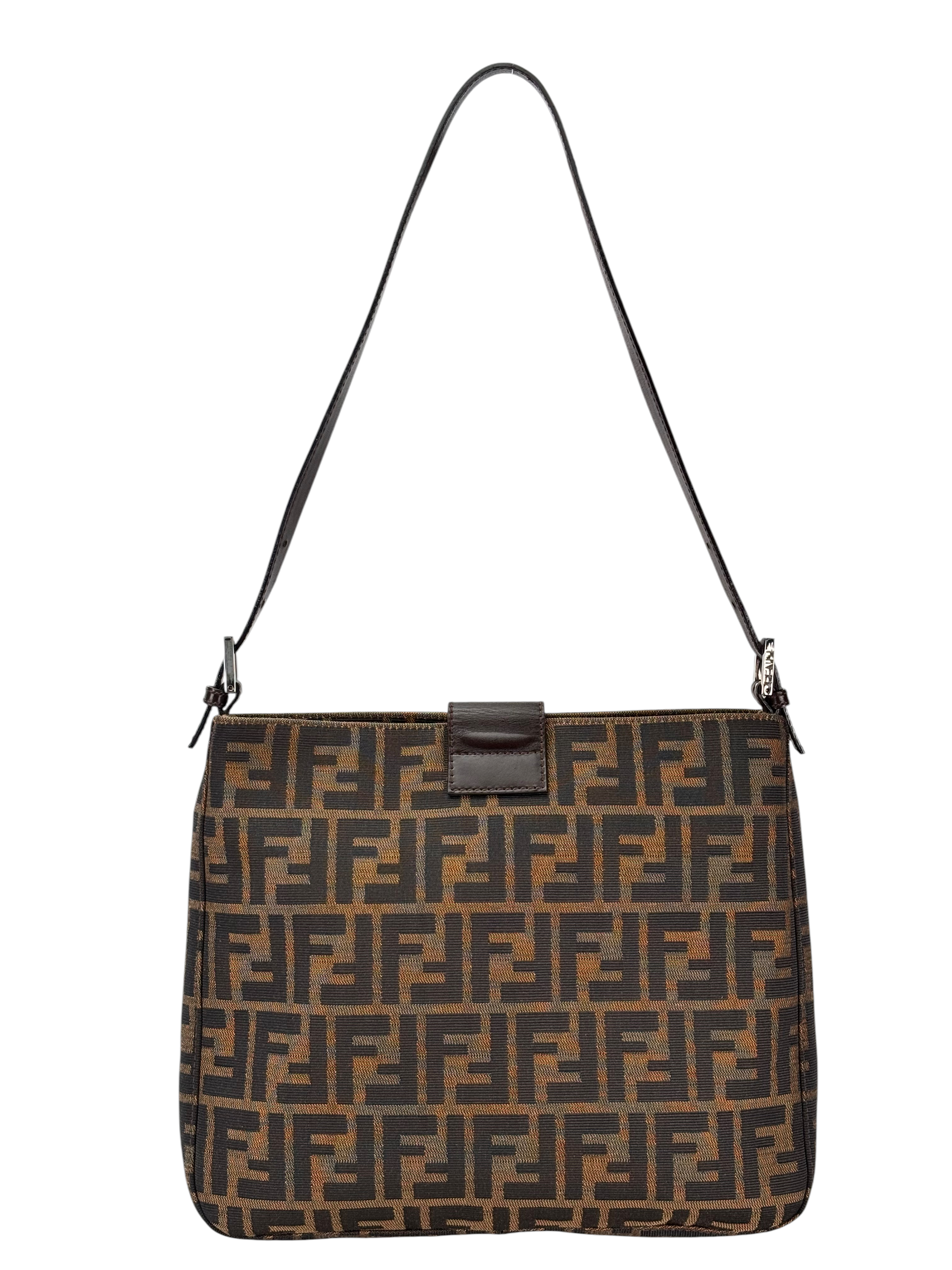 FENDI - Brown Zucca Vertical Shoulder Bag Sliver Hardware