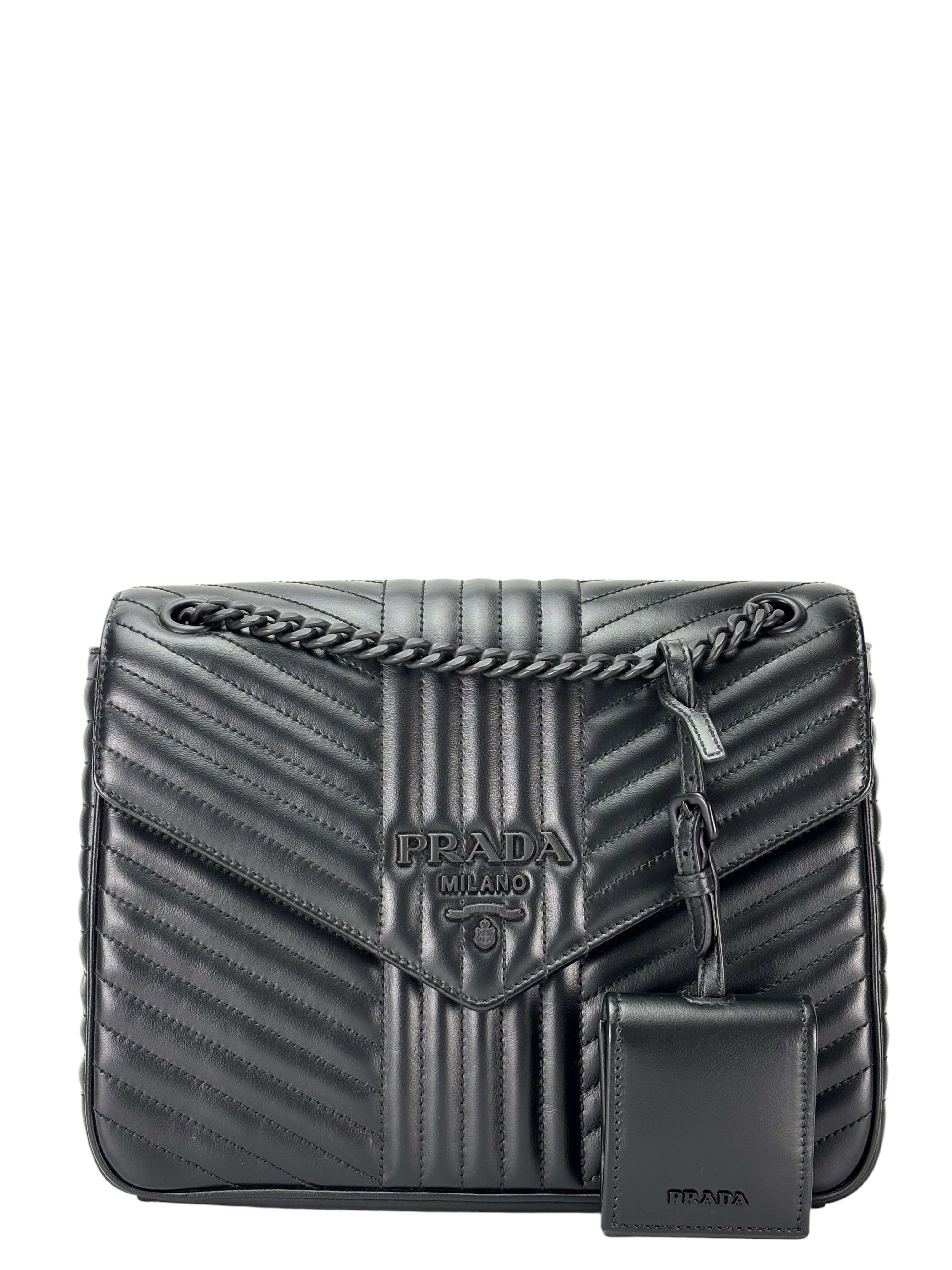 PRADA - Black Calfskin Diagramme Shoulder Bag