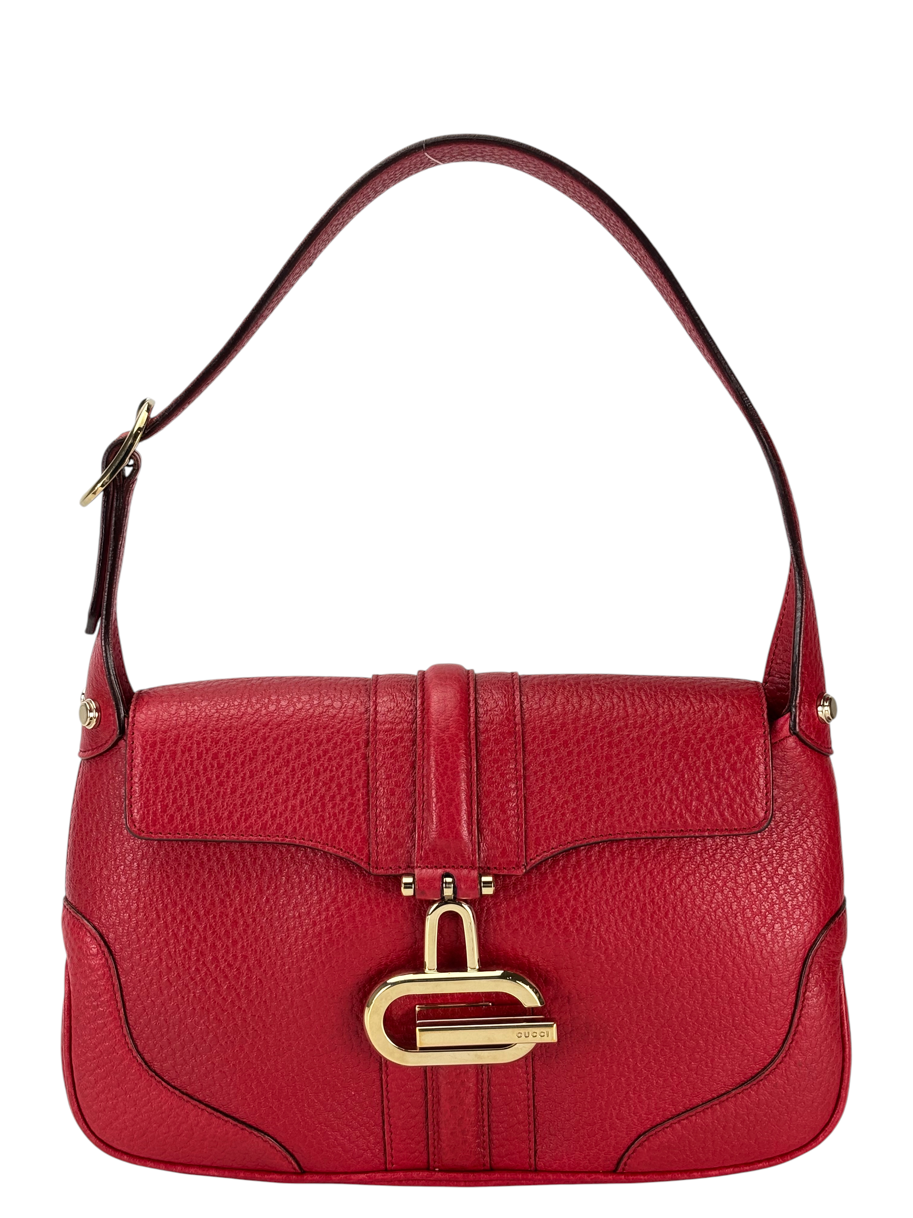 GUCCI - Red Leather Metal Logo Shoulder Bag