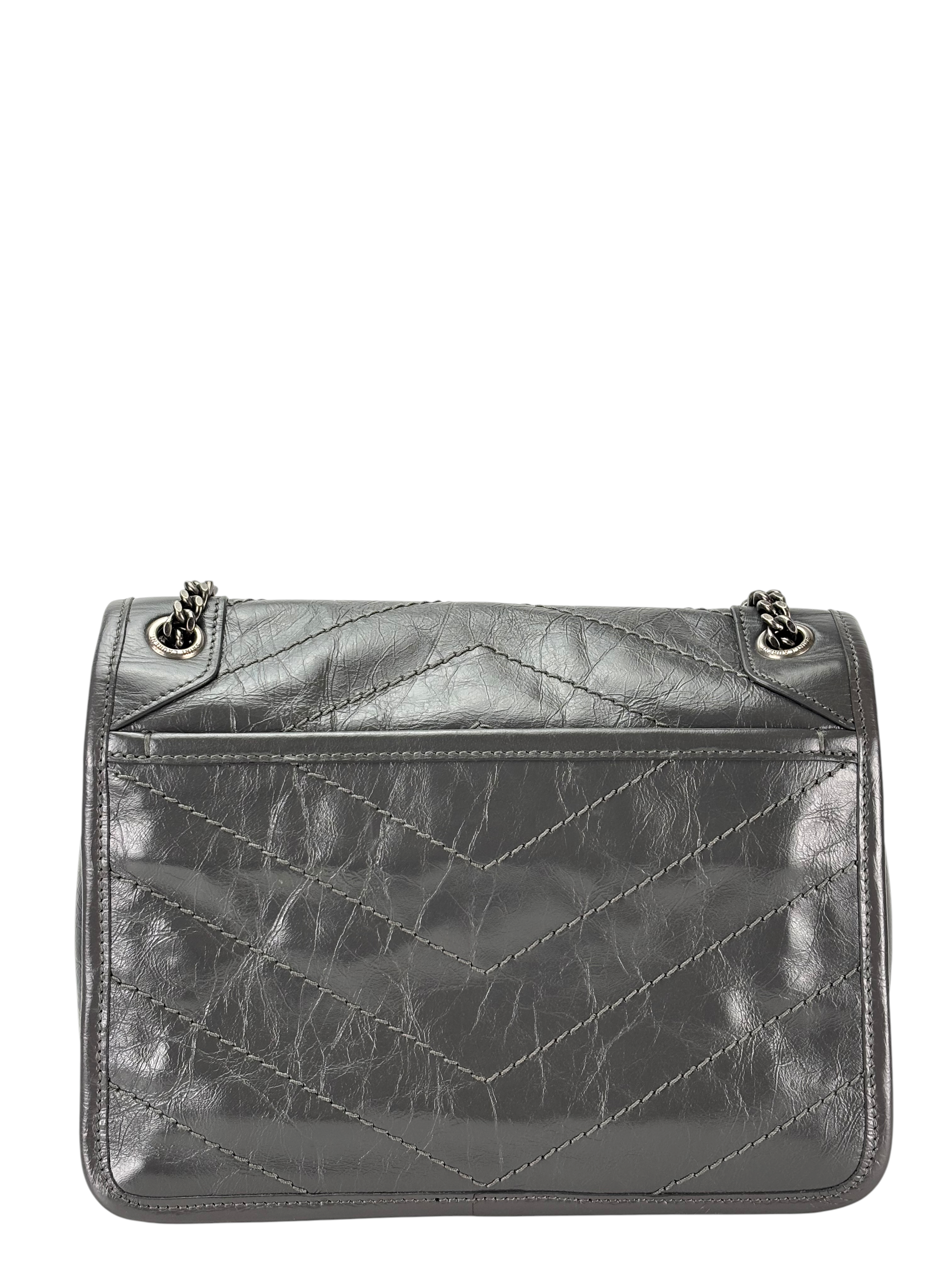 SAINT LAURENT - Gray Leather Niki Chain Bag