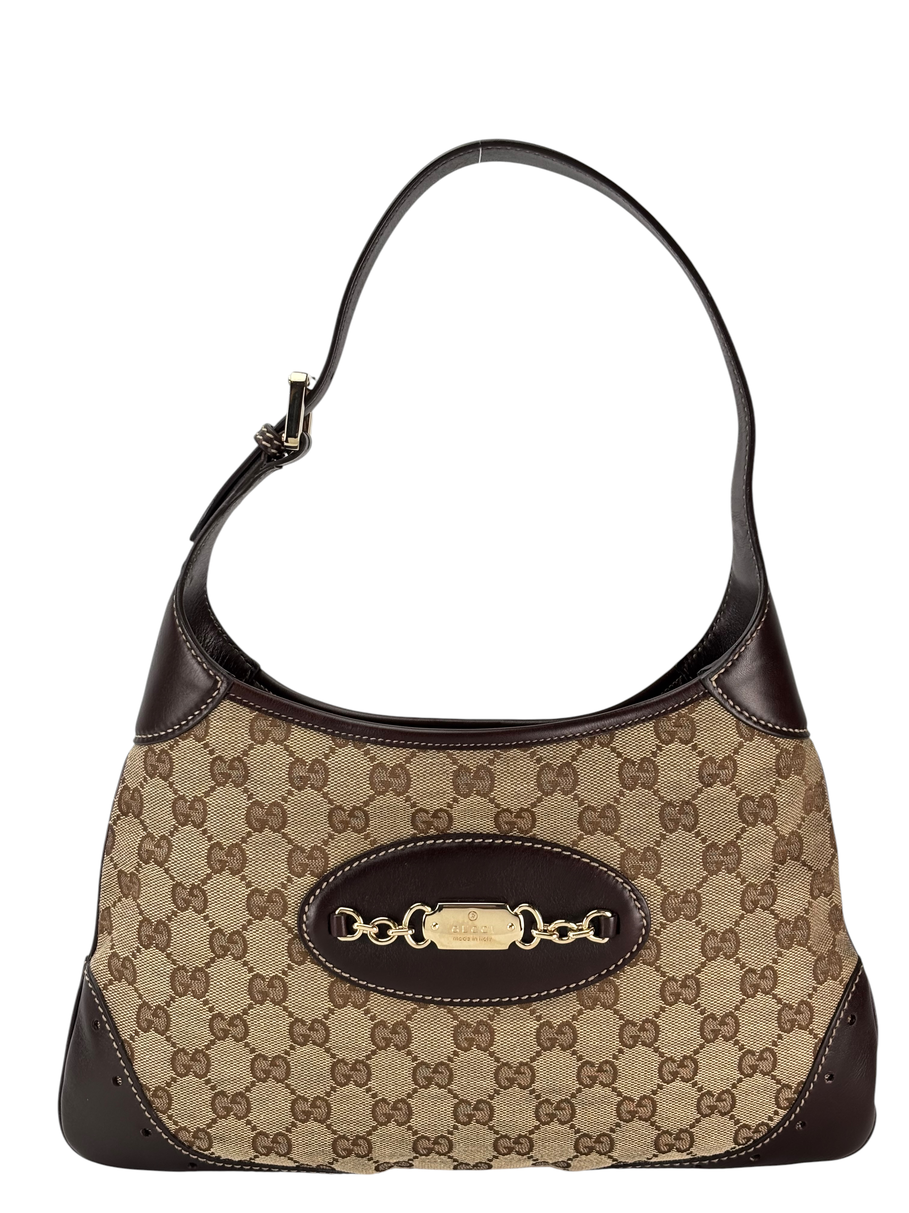 GUCCI - Beige Canvas Leather GG Shoulder Bag