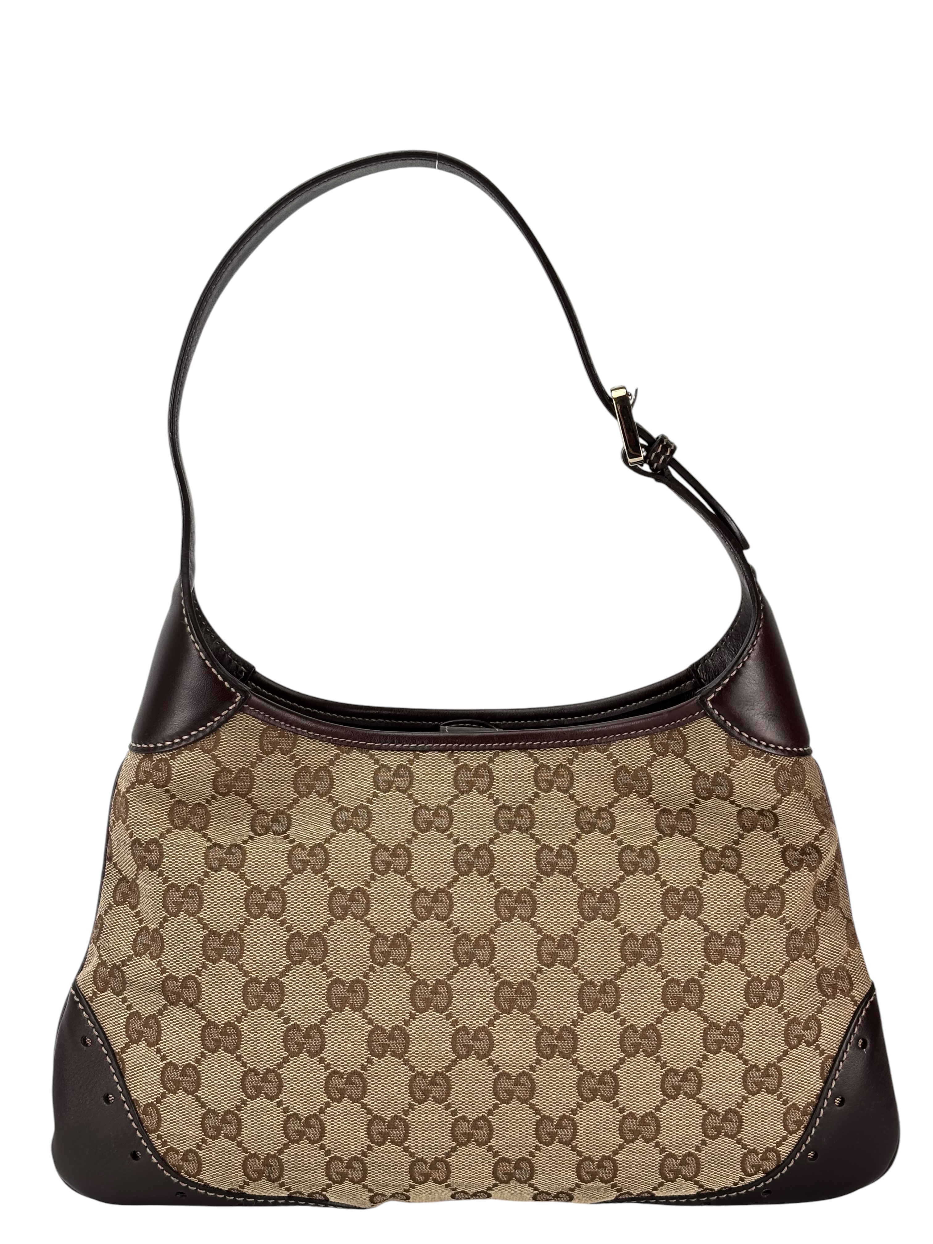 GUCCI - Beige Canvas Leather GG Shoulder Bag
