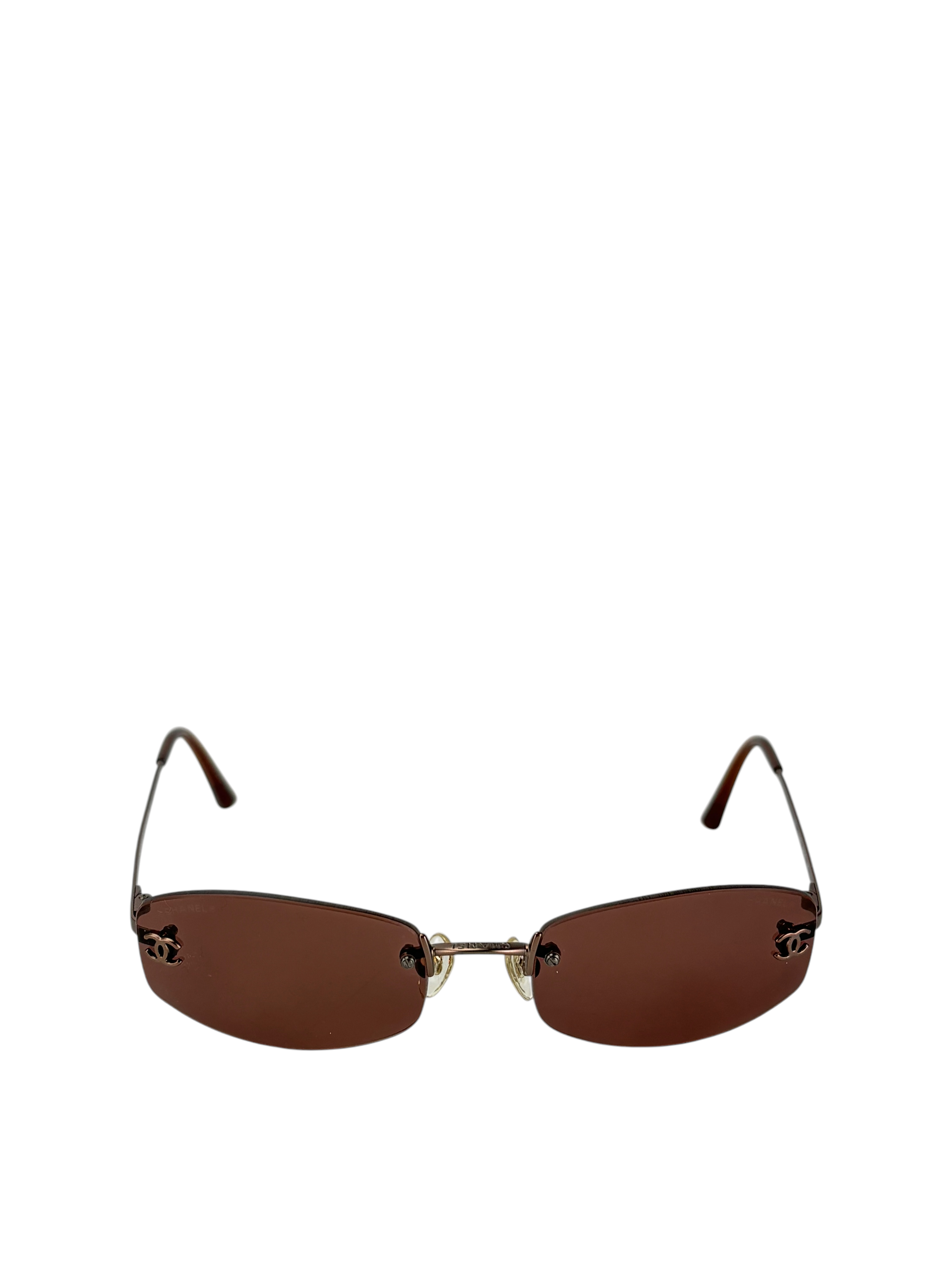 CHANEL - Rose Gold CC Logo Brown Sunglasses