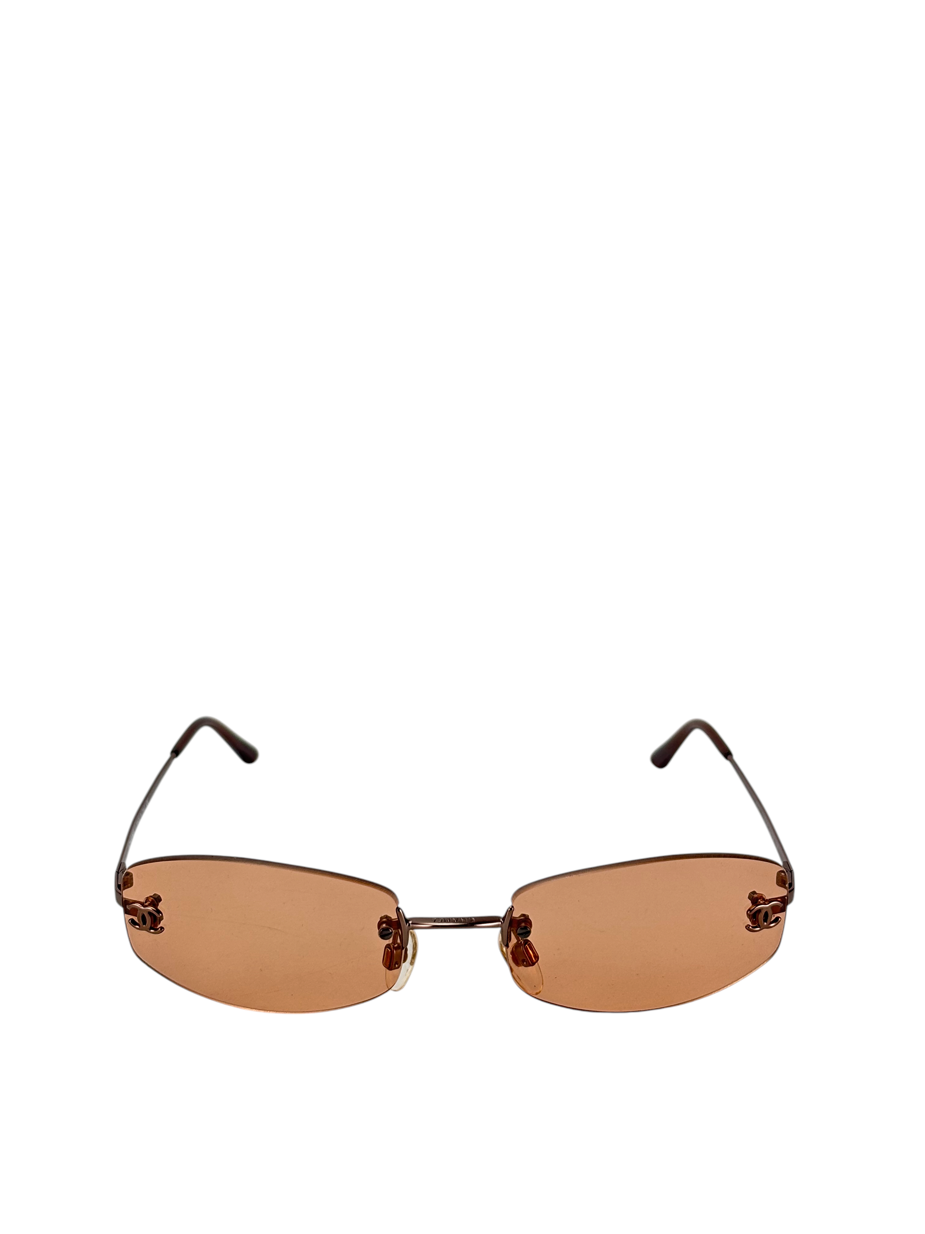 CHANEL - Antique Gold CC Logo Orange Sunglasses