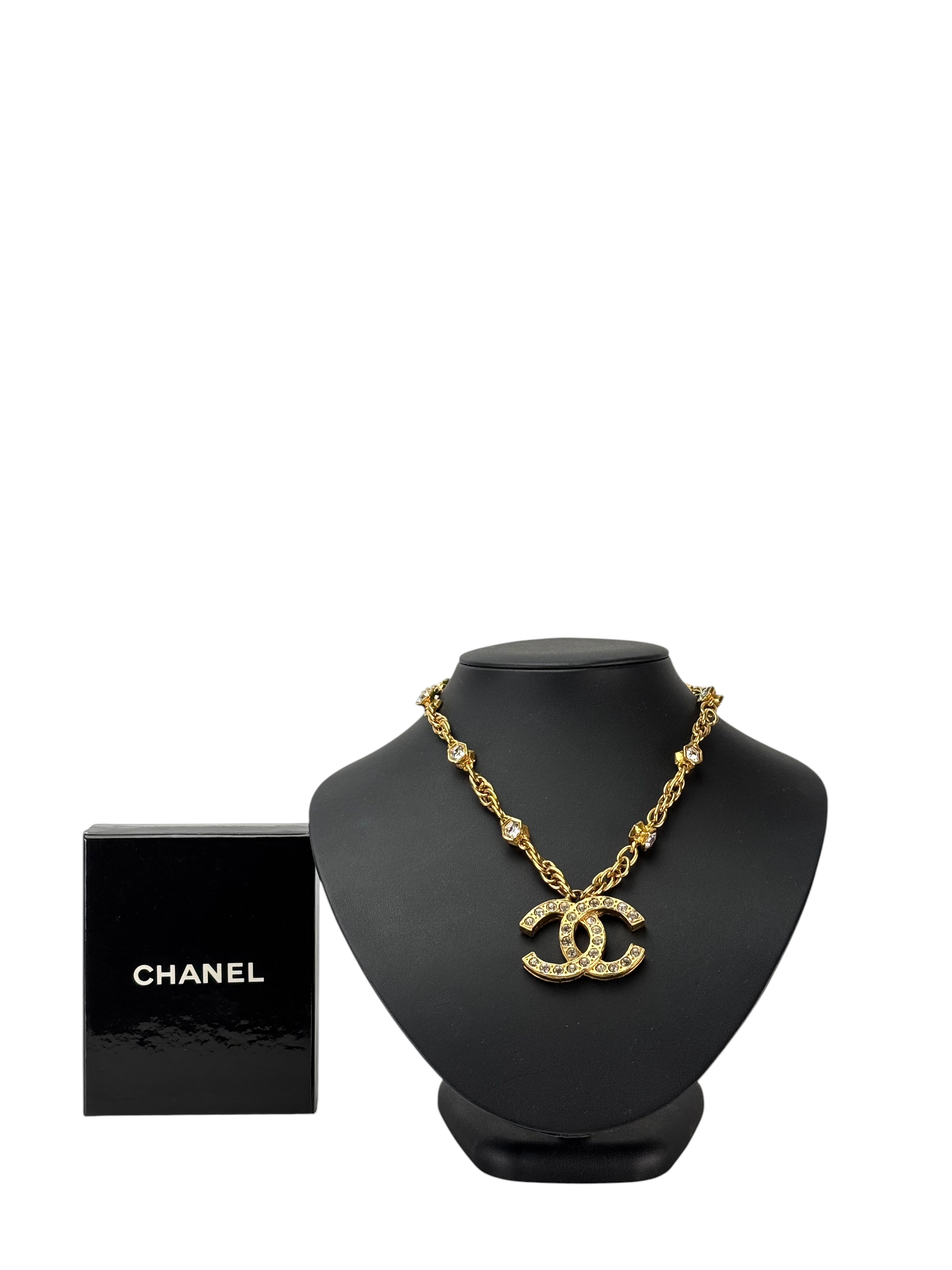 CHANEL - Gold CC Crystal Long Necklace