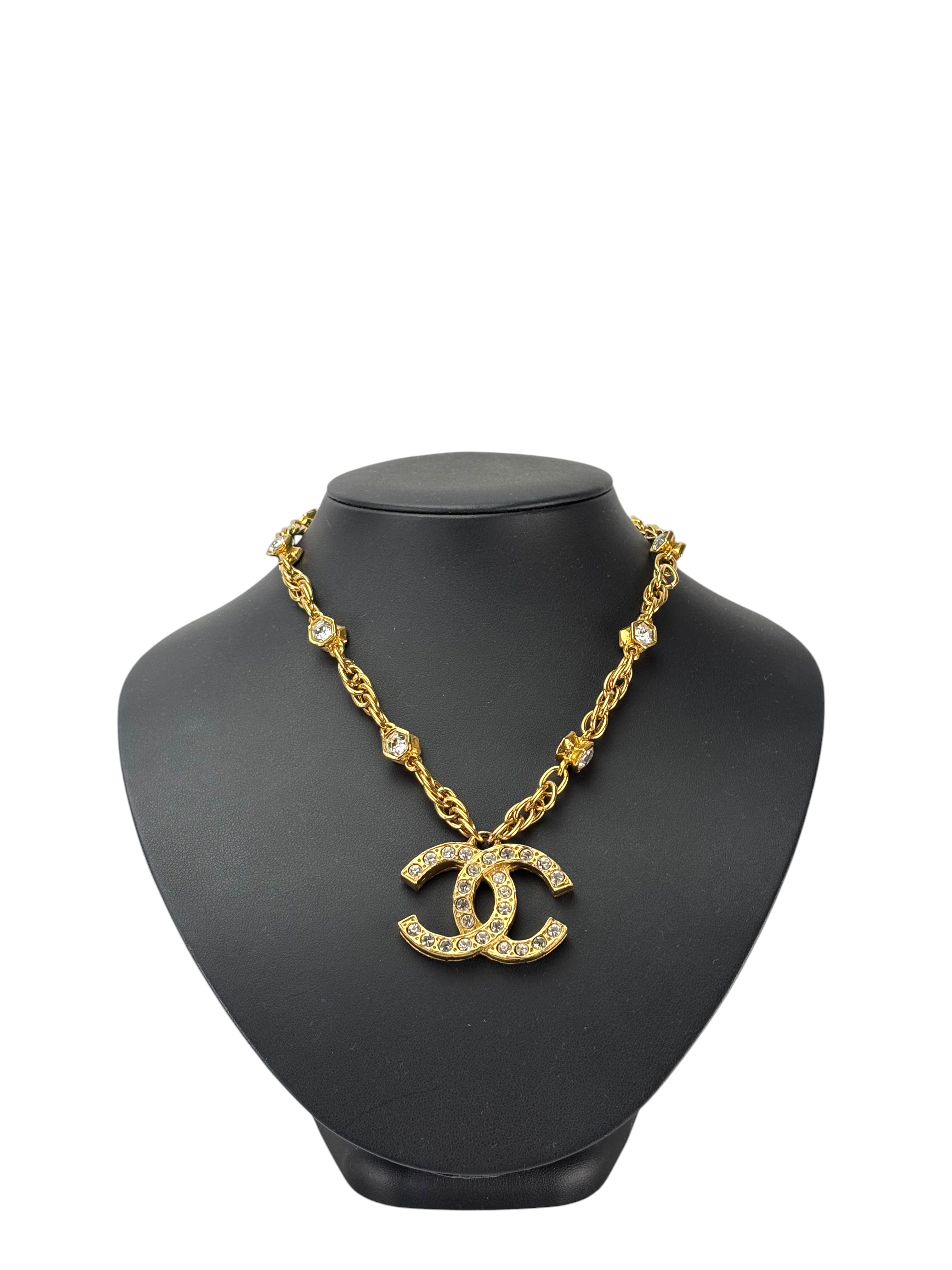 CHANEL - Gold CC Crystal Long Necklace