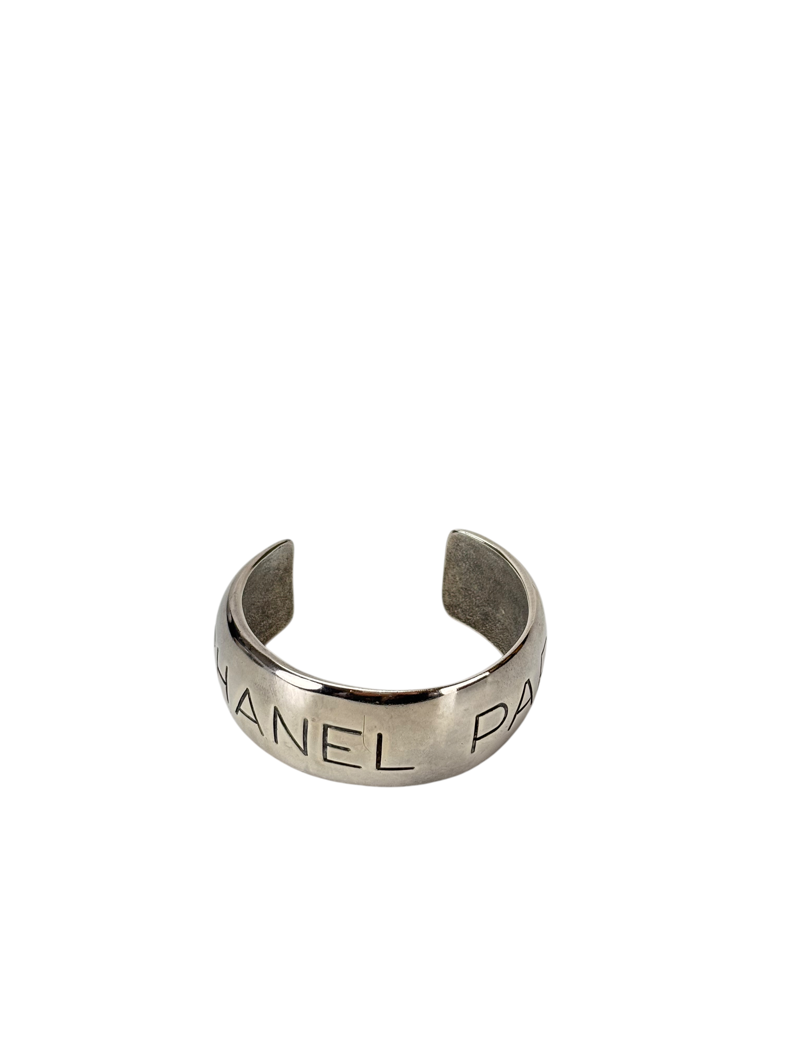 CHANEL - 96P Sliver Logo Bangle Bracelet Cuff