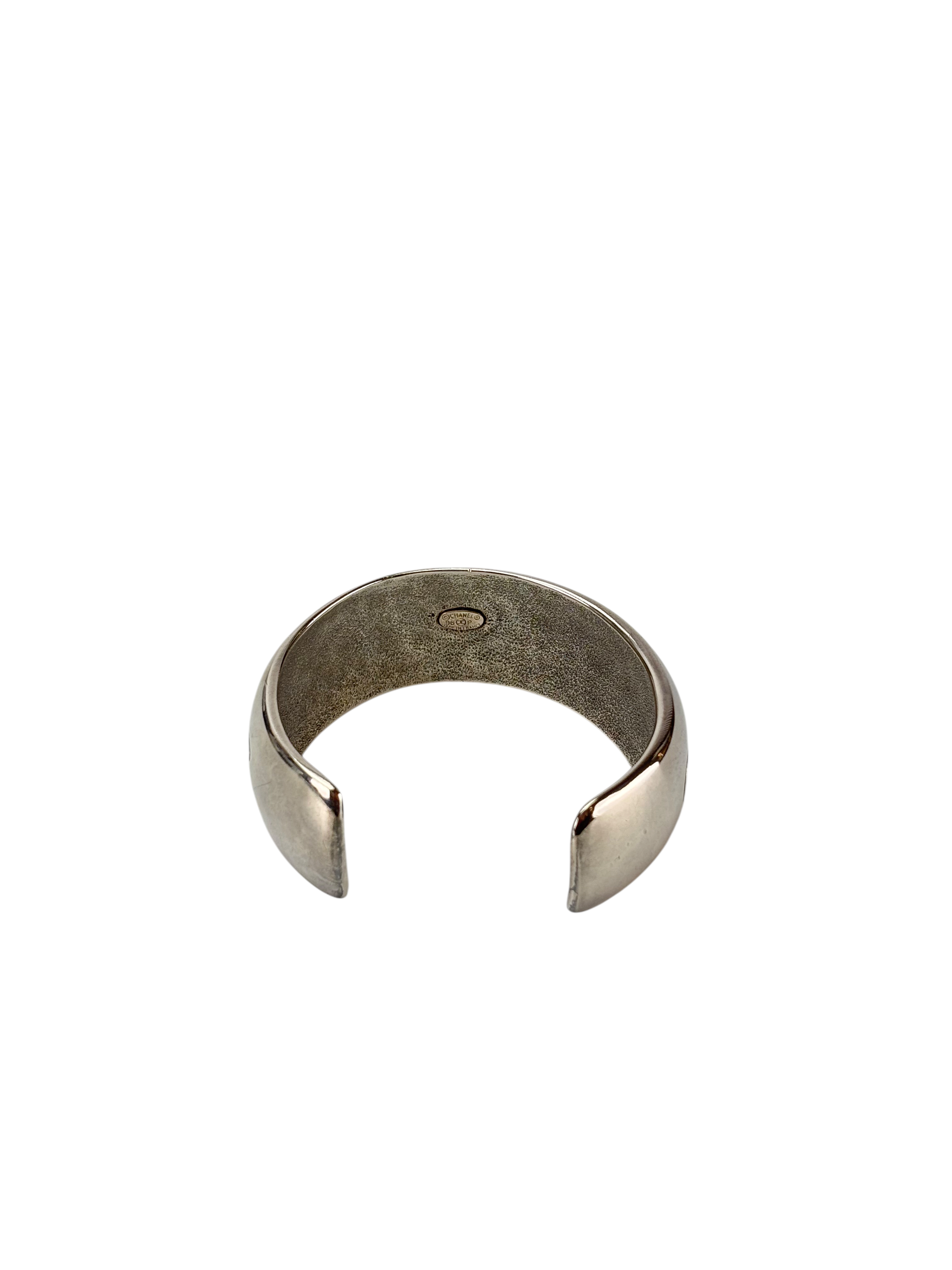 CHANEL - 96P Sliver Logo Bangle Bracelet Cuff