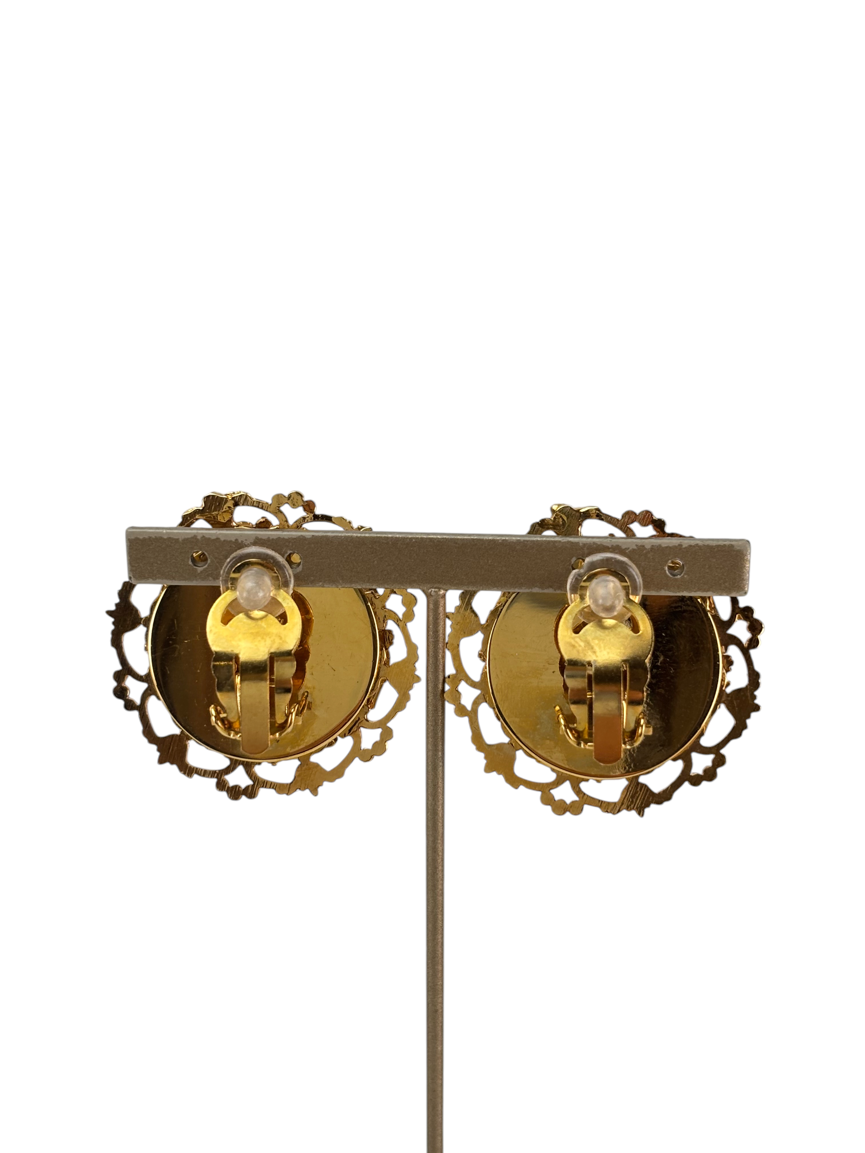 CHANEL - Gold Lace Pearl CC Earclips