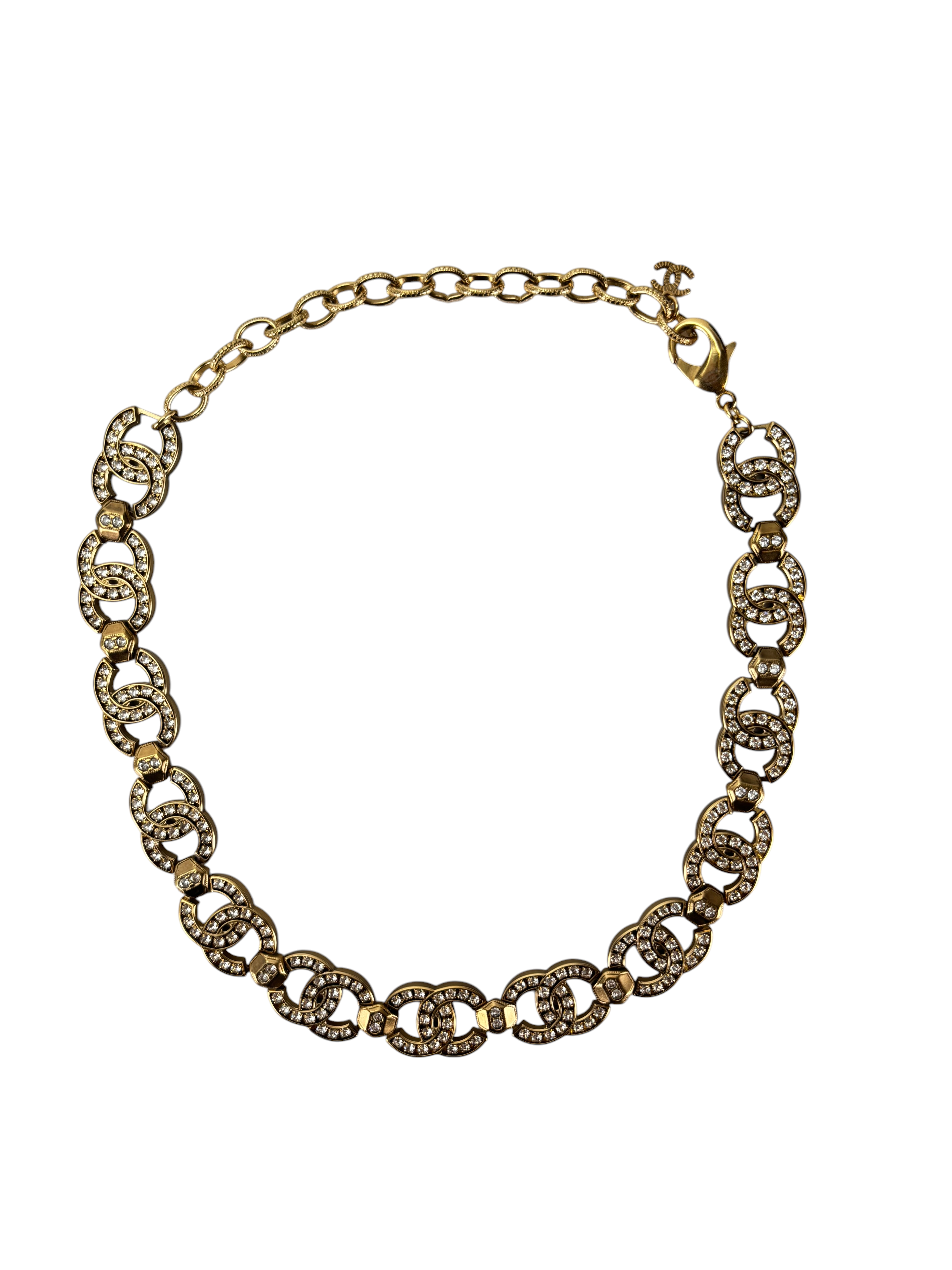 CHANEL - A21V Gold Full Crystal CC Choker Necklace