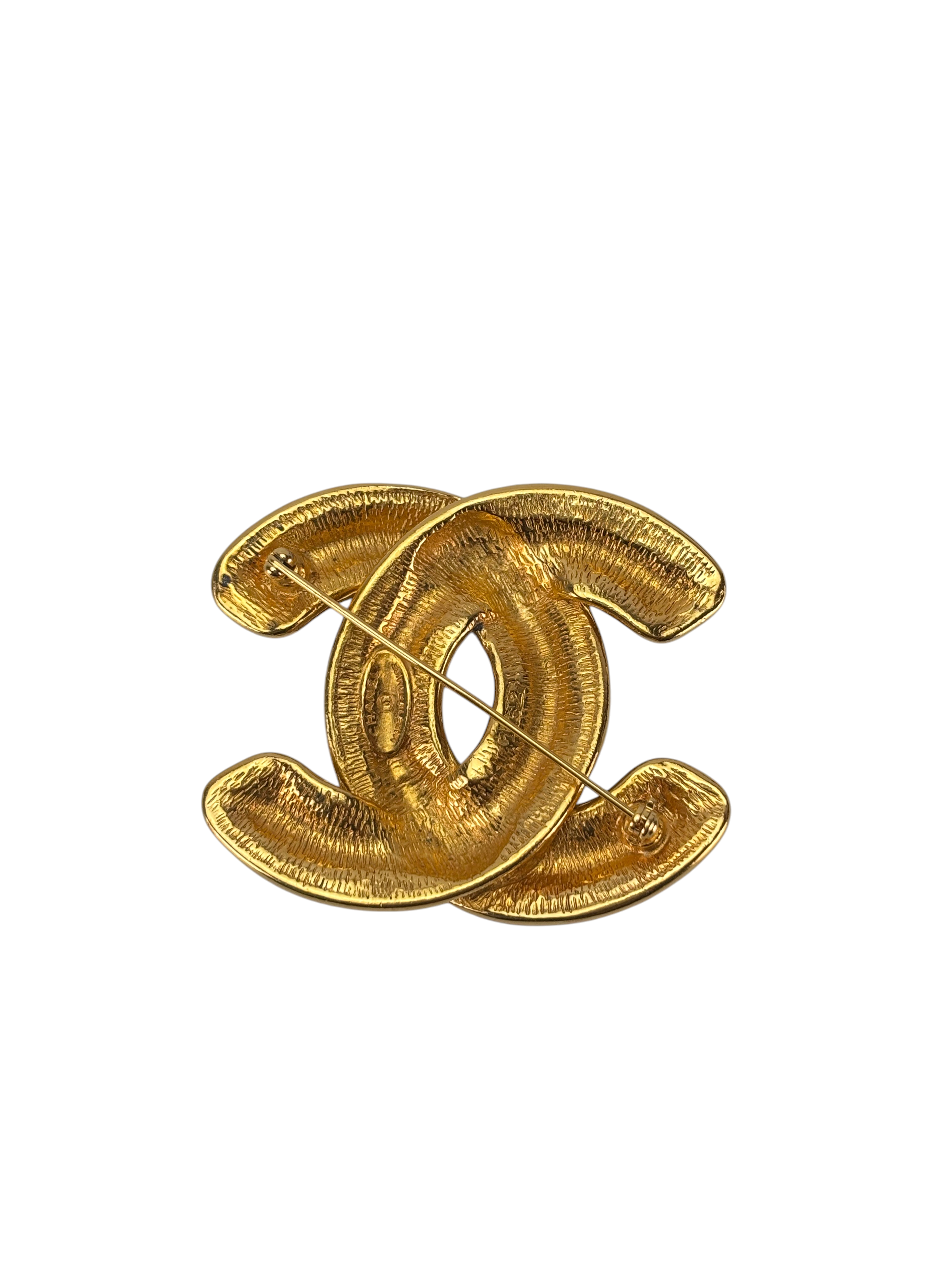 CHANEL - Gold Tone CC Logo Brooch