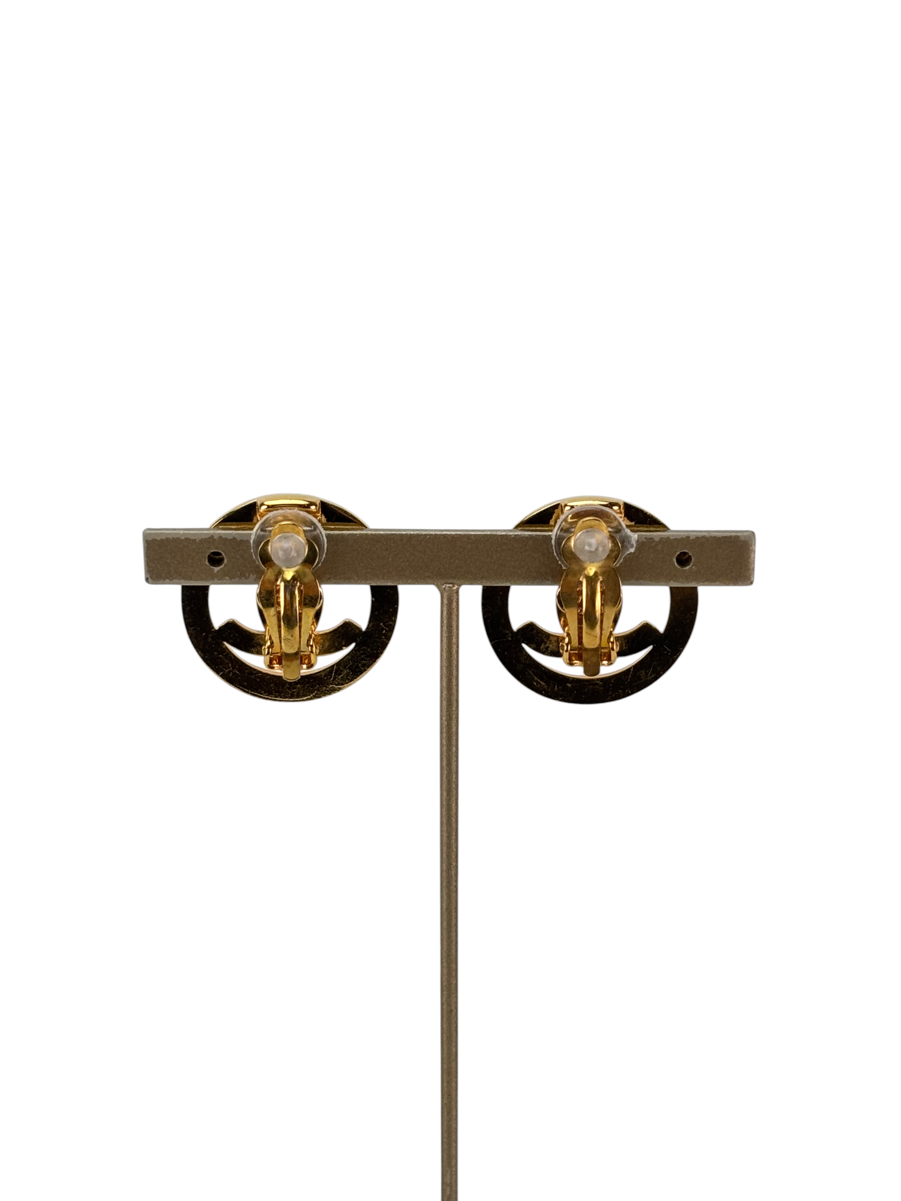 CHANEL - 97P Gold Turnlock CC Round Earclips