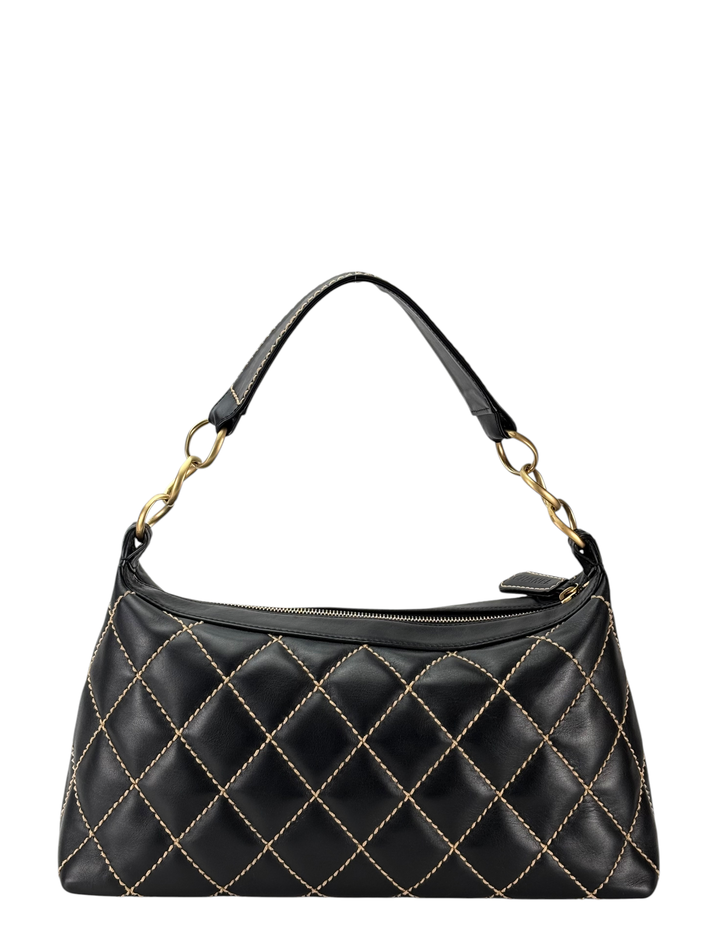 CHANEL - Black Quilted Shoulder Bag Gold Hardware