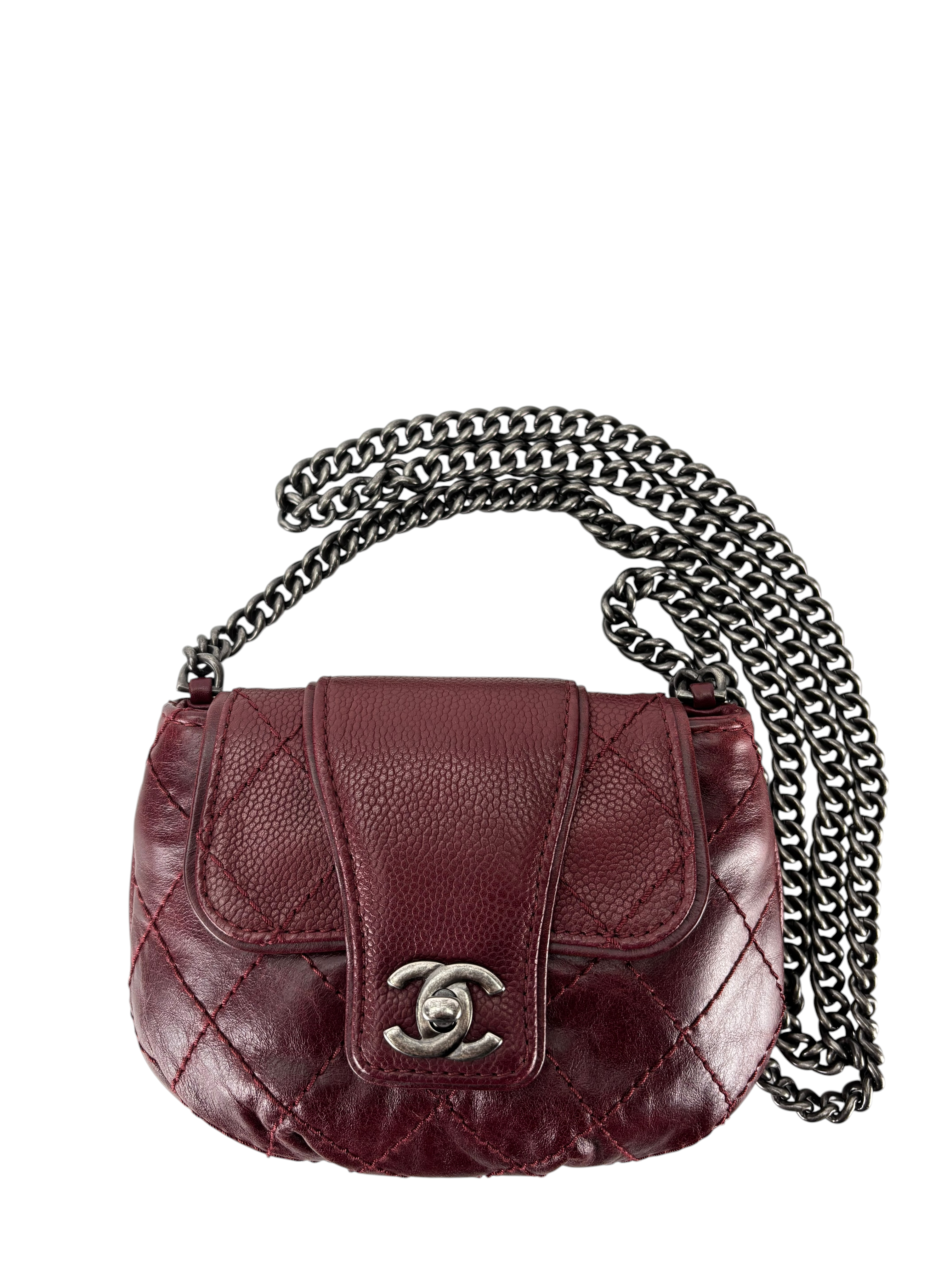 CHANEL - Red Calfskin Mini Bubble Graphic Crossbody Bag