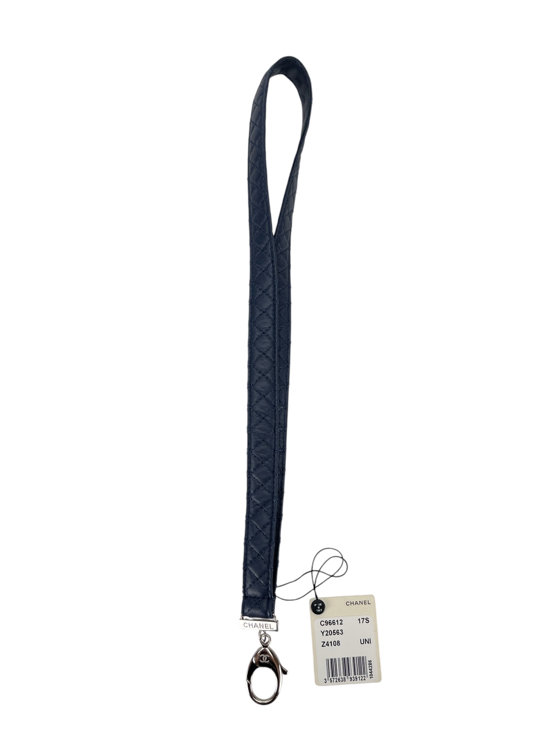 CHANEL -  Navy Lambskin Neck Lanyard Sliver Hardware