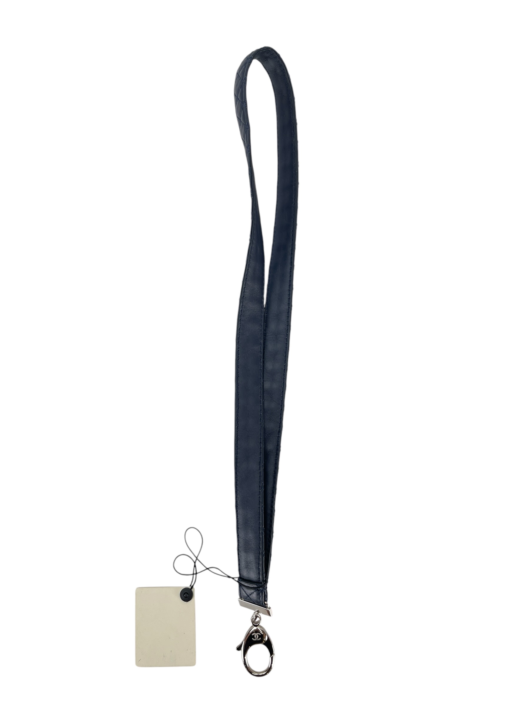 CHANEL -  Navy Lambskin Neck Lanyard Sliver Hardware