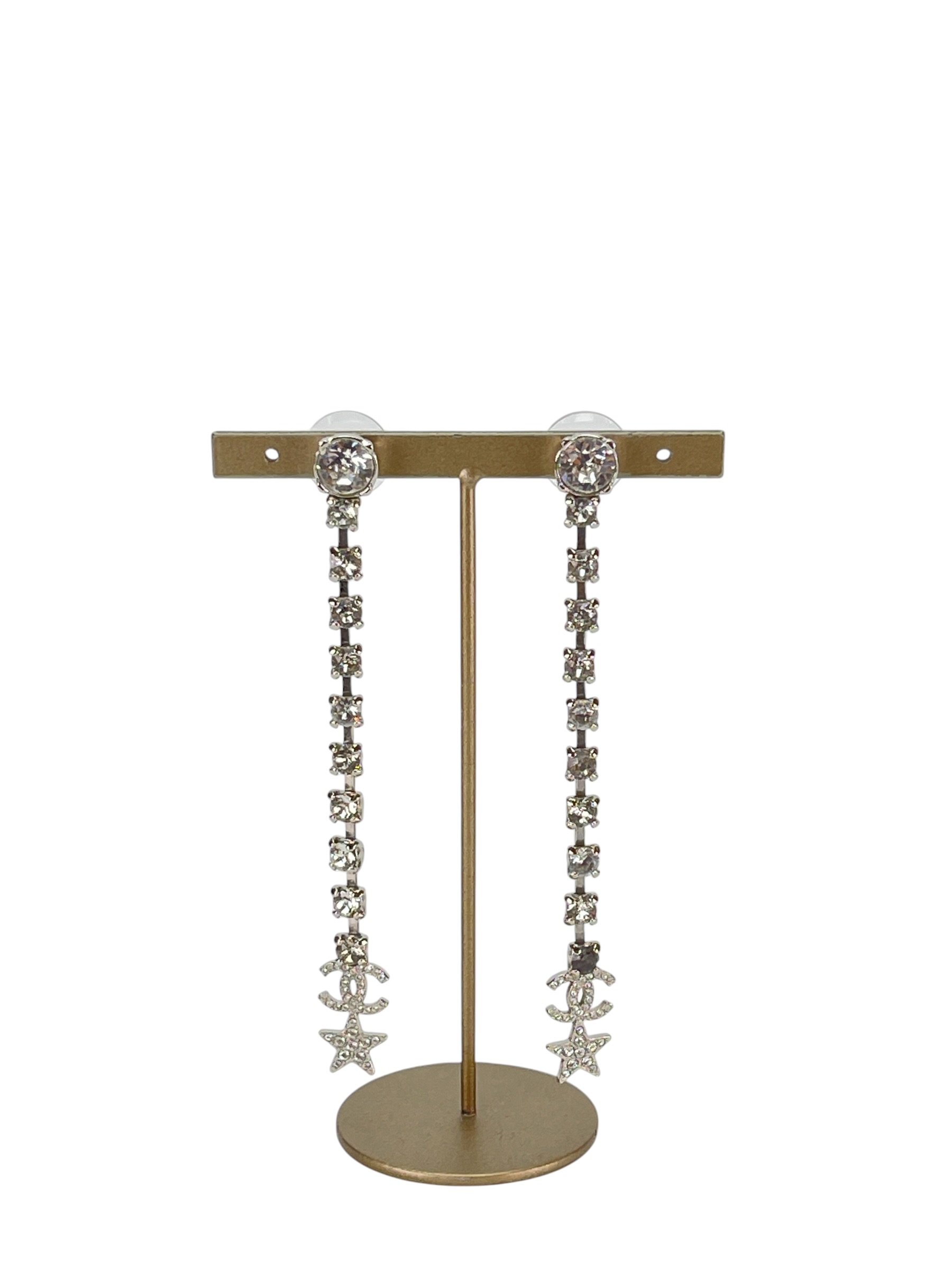 CHANEL - B20P Sliver  Star CC Crystal Drop Earrings